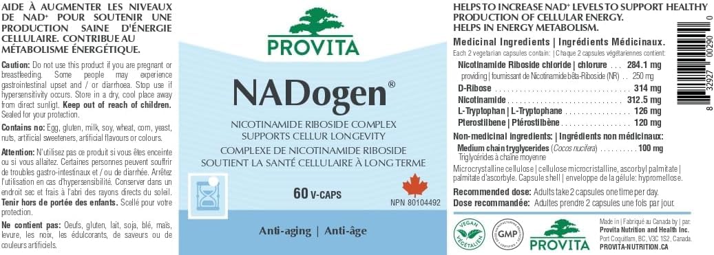 Provita Nadogen® - Augmente le taux de NAD+, soutient le métabolisme énergétique cellulaire et lutte contre le vieillissement (60 gélules)