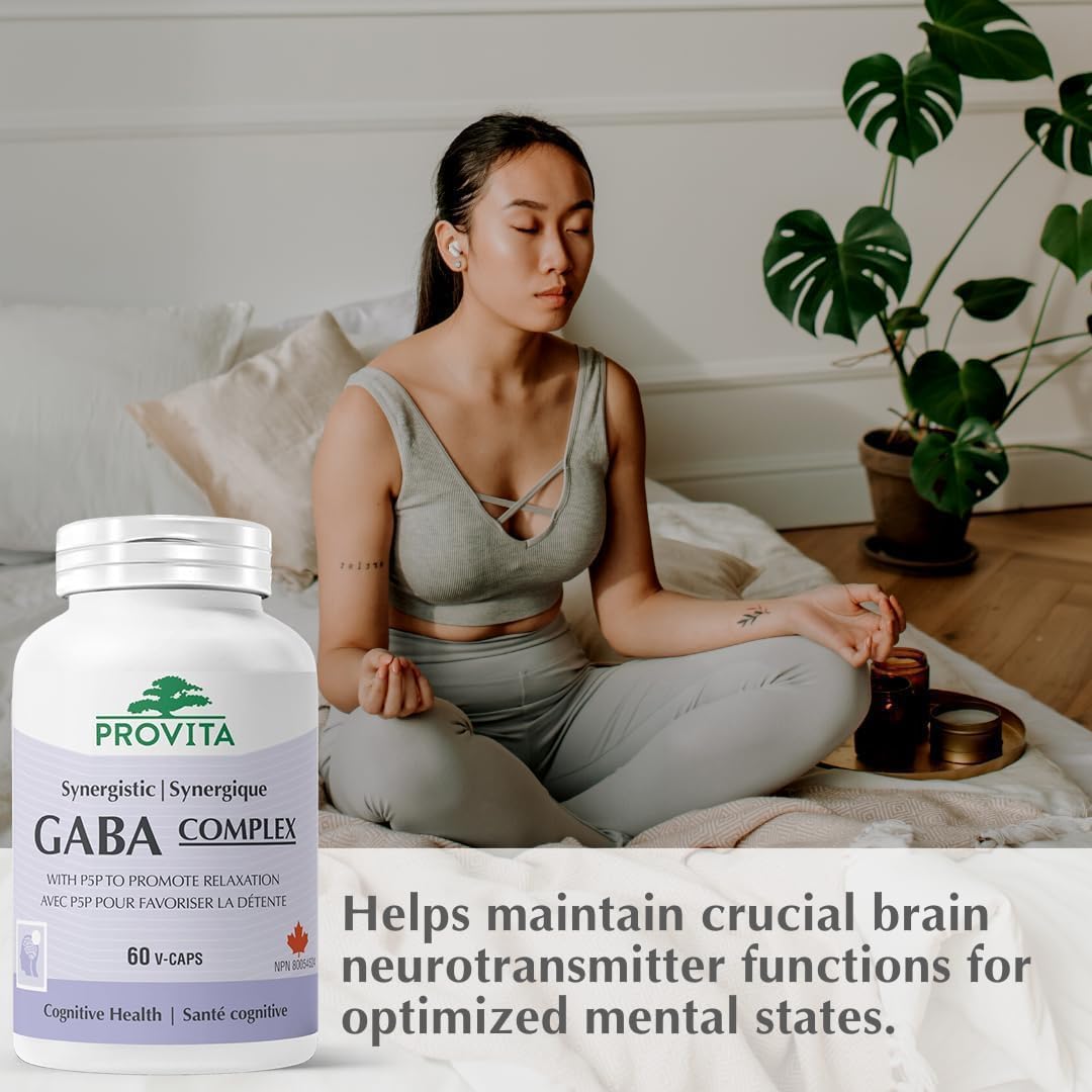 Provita Synergistic GABA Pro™ : Formule végane sans OGM pour une relaxation, un sommeil et une concentration améliorés (60 capsules)