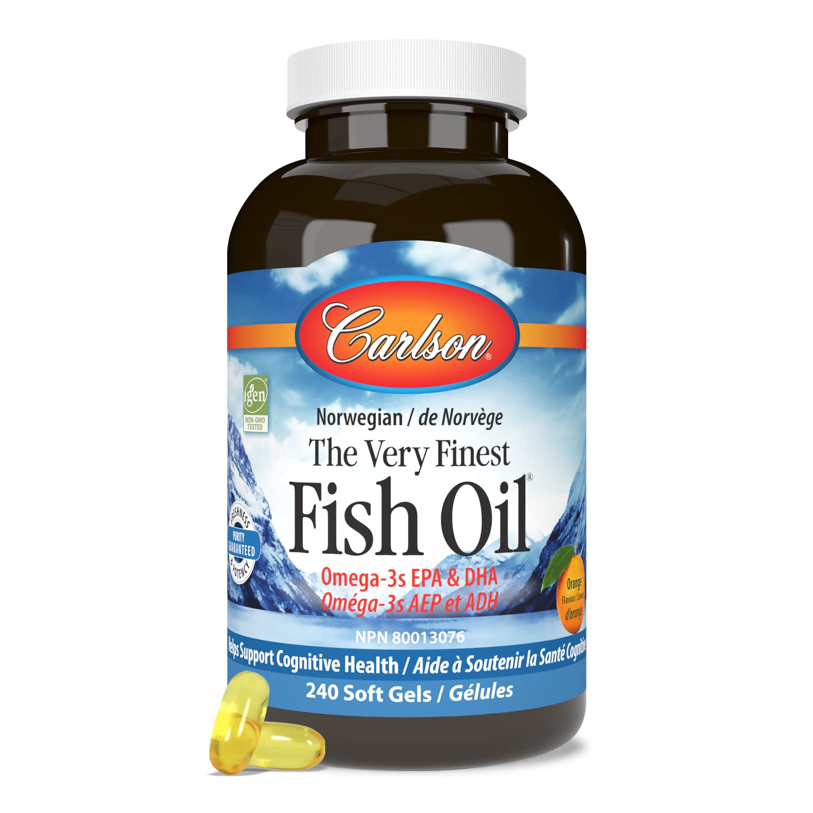 Carlson - Huile de poisson de très haute qualité, 350 mg d'oméga-3, supplément d'huile de poisson norvégienne, huile de poisson sauvage oméga-3, capsules d'huile de poisson issues de sources durables, supplément d'oméga-3
