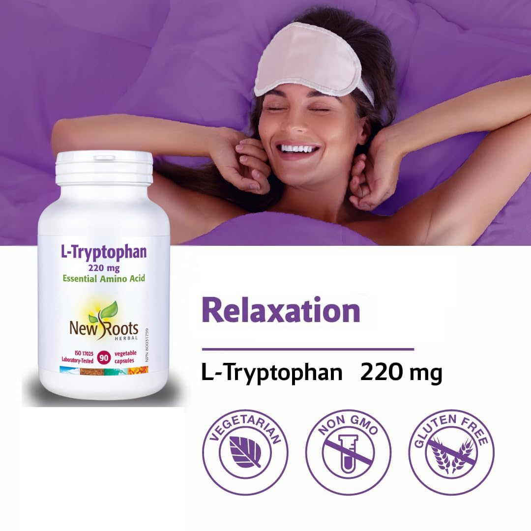 New Roots Herbal - L-Tryptophane 220mg, 90 gélules - Source d'un acide aminé essentiel pour le maintien d'une bonne santé