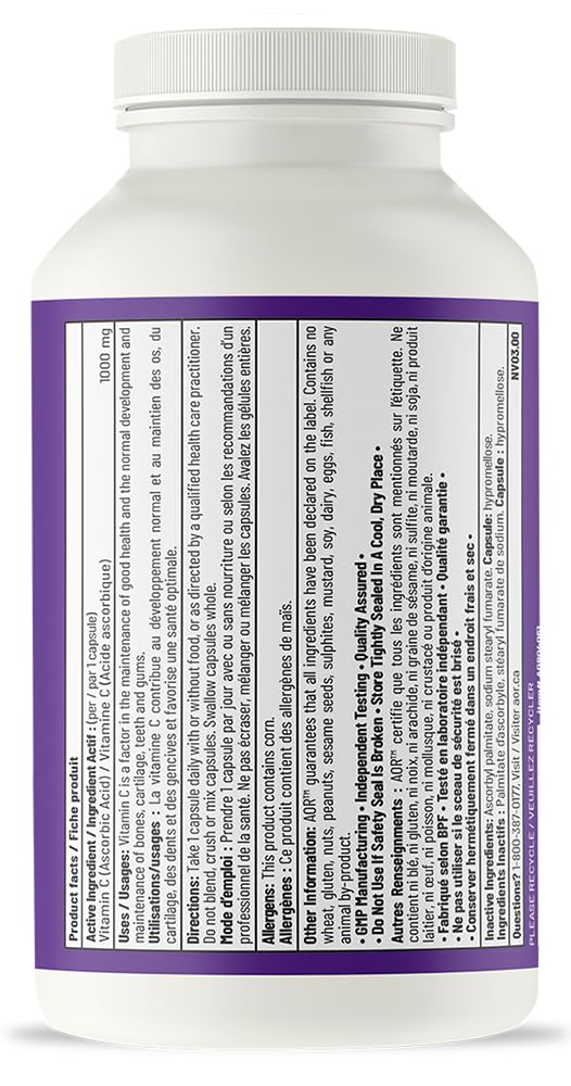 AOR Vitamin C 1000mg Vegan Capsules, Non-GMO, 300 Capsules, 10 Month Supply
