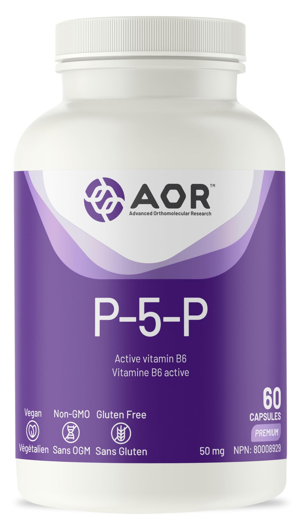 AOR P5P Vitamin B6 Capsules for Adults, 50 mg, 60 Capsules, 30-Day Supply