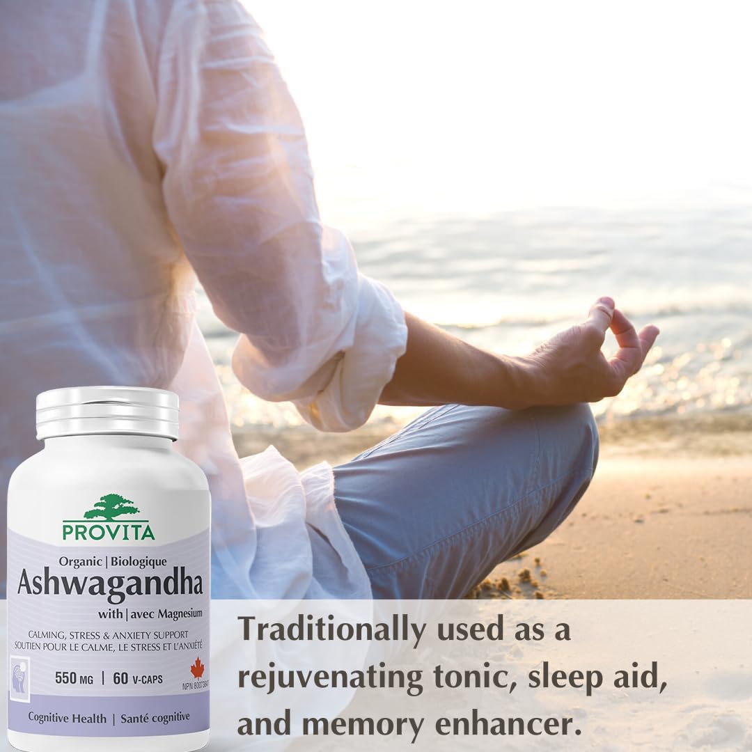 Provita Ashwagandha Bio - Soulage le stress et l'anxiété, améliore la mémoire et favorise le sommeil (60 gélules)