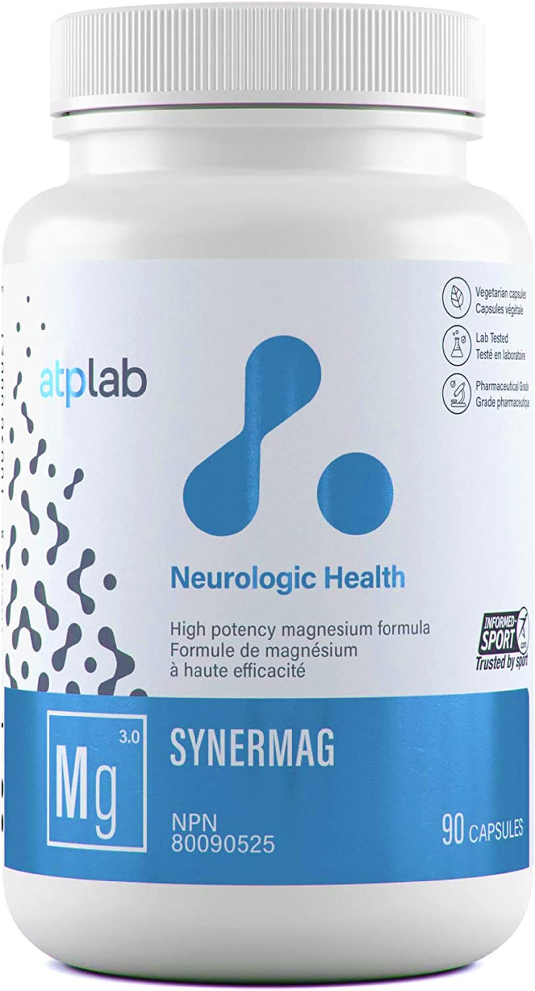 ATP LAB - Synermag 90 gélules - Cure de 90 jours - Bisglycinate et malate de magnésium, taurine et vitamine B6 hautement concentrés - Santé des os, des muscles et des dents