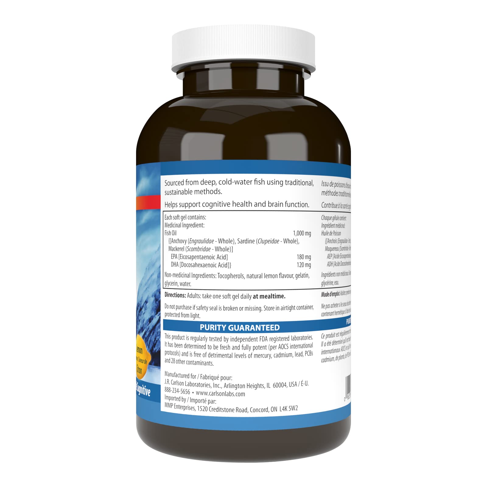 Carlson - Huile de poisson de très haute qualité, 350 mg d'oméga-3, supplément d'huile de poisson norvégienne, huile de poisson sauvage oméga-3, capsules d'huile de poisson issues de sources durables, supplément d'oméga-3