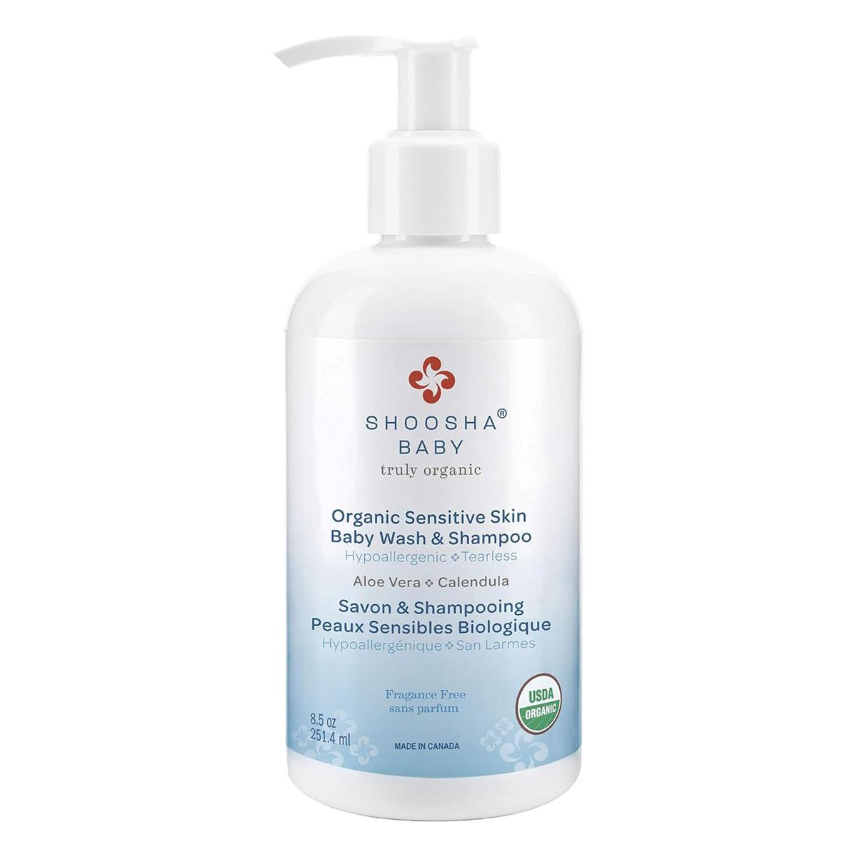 Shoosha Sensitive Skin Organic Wash and Shampoo, Unscented, 251.4 ml (Pack of 1)