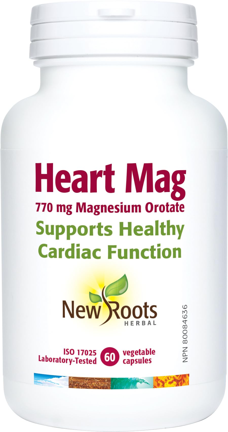 New Roots Herbal - Heart Mag, 60 capsules - Orotate de magnésium 770 mg pour la fonction cardiaque, favorise le maintien d'une fonction musculaire saine, l'équilibre électrolytique, la santé des os et des dents.