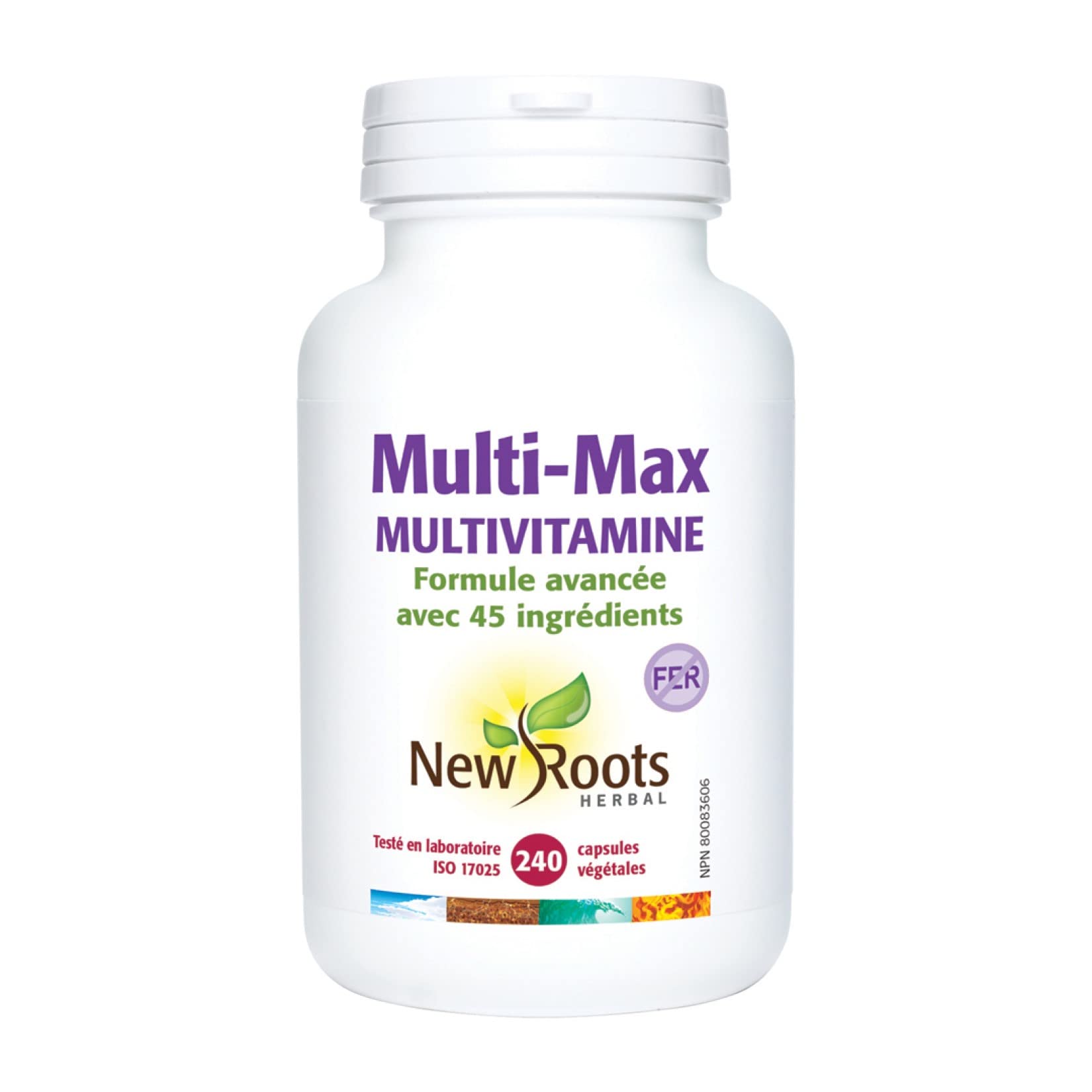 New Roots Herbal Multi-Max Iron-Free Multivitamin, 240 Veg Caps 120-Day Supply, Advanced 45-Ingredient Formula, Non-GMO, Gluten-Free, Ideal for Men & Women, Promote Vitality, Wellness & Mental Clarity
