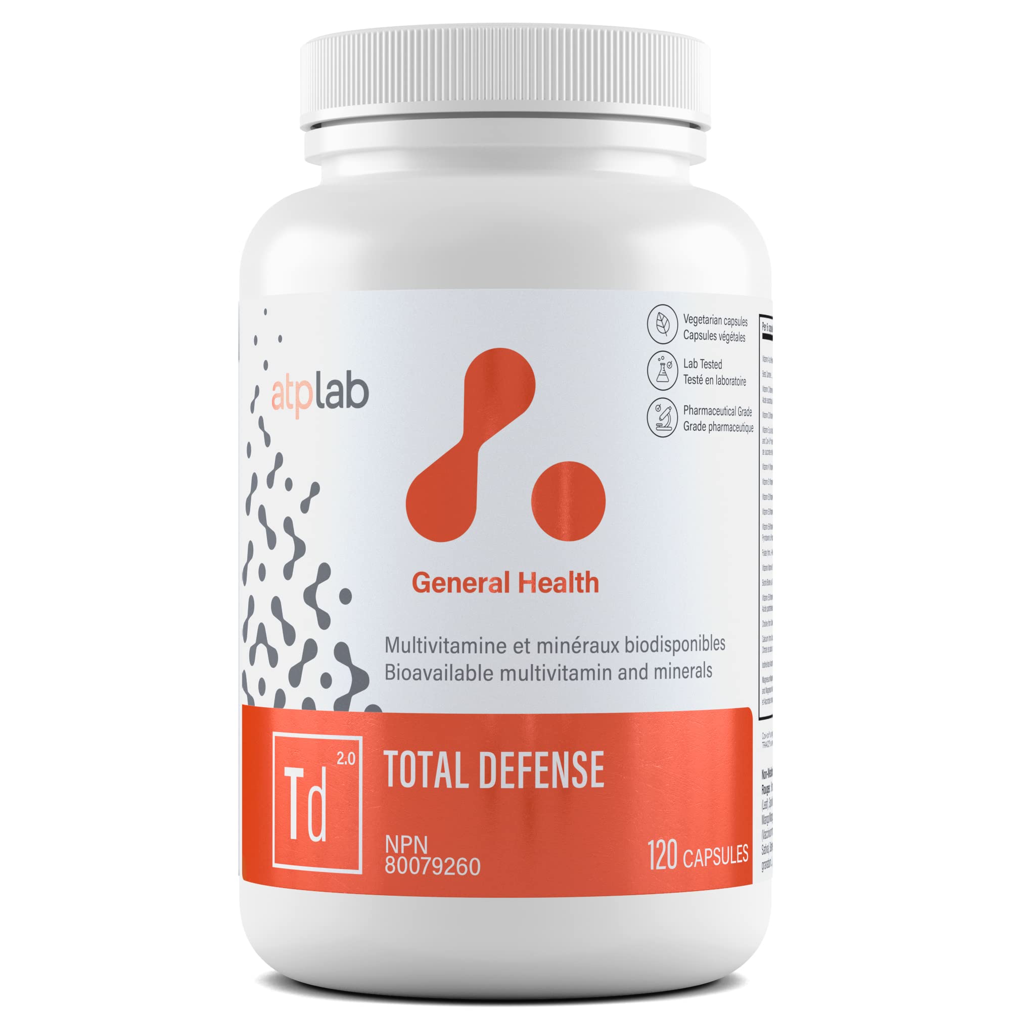 ATP LAB Total Defense, 120 gélules – Approvisionnement de 120 jours – Supplément multivitaminique/multiminéral pour adultes – Zinc et vitamine D3 avec vitamines B (B1, B2, B3, B6, B12), cuivre et magnésium, soutien du bien-être quotidien