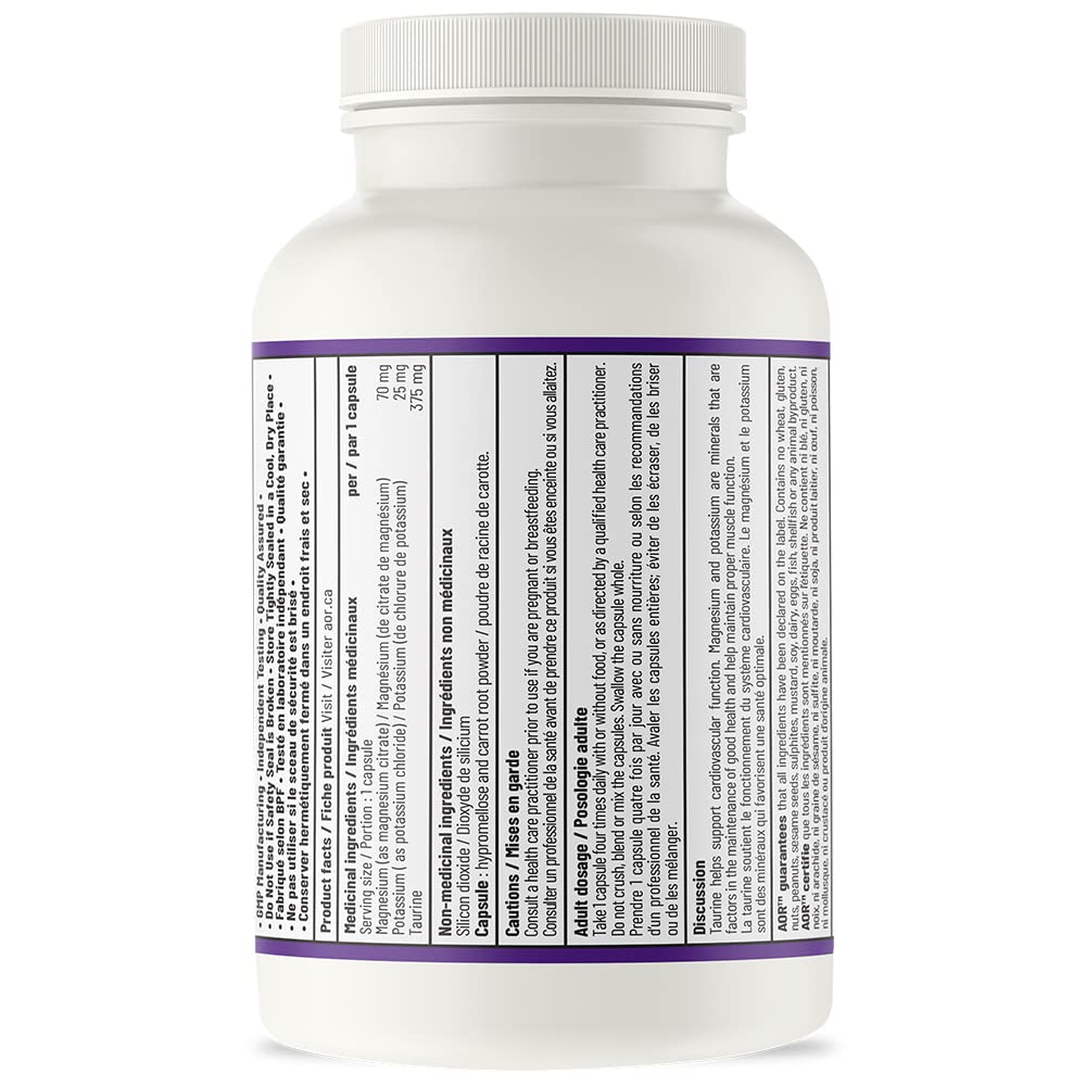 AOR Mag-K-Taurine Magnesium Citrate Capsules, Third Party Tested, 90 Caps