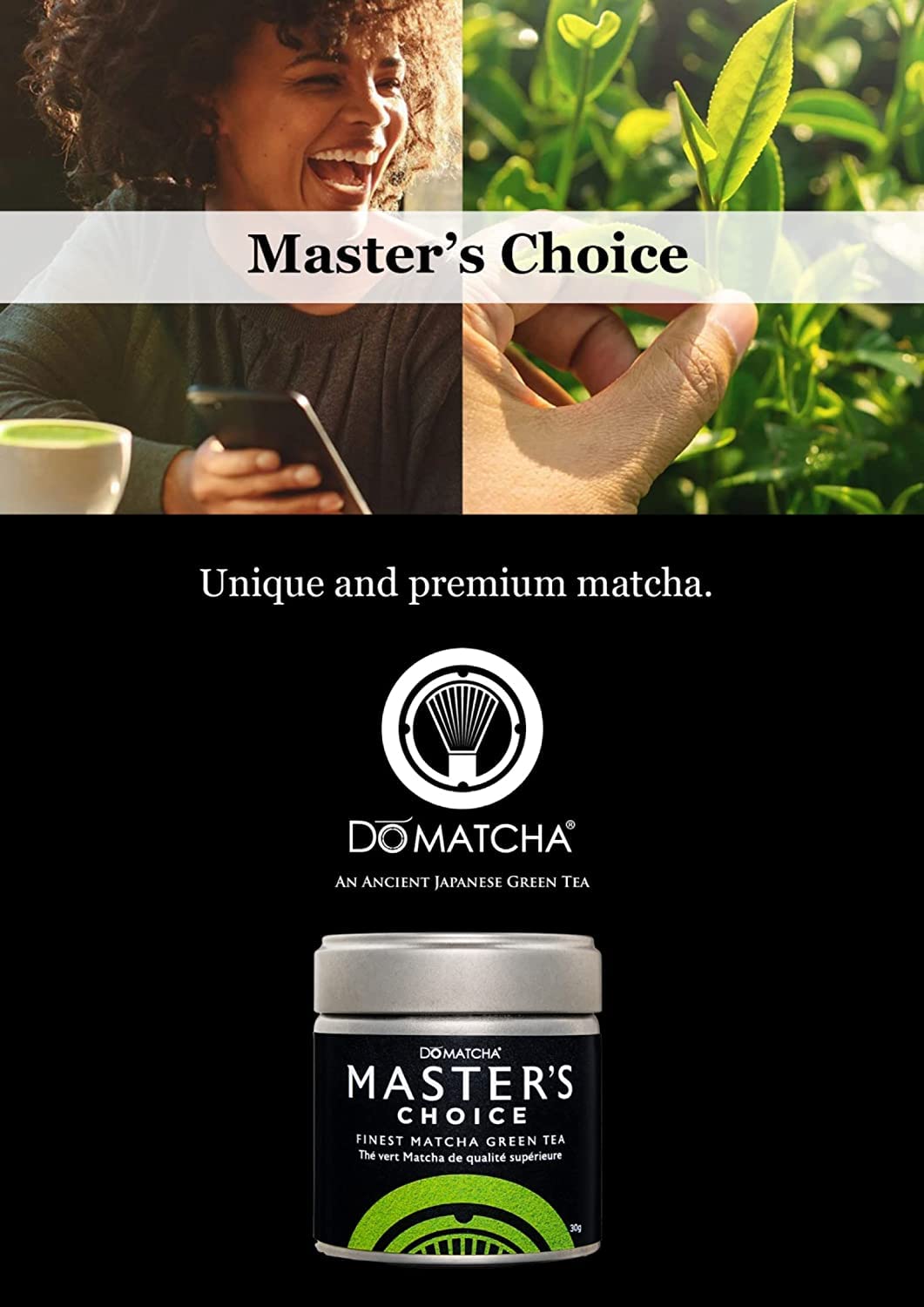 Poudre de Thé Vert Matcha Cérémonial de Qualité Supérieure Master's Choice de DoMatcha 30g, 25 Portions - Matcha Conçu à Kyoto avec un Goût Riche, une Couleur Verte Vibrante, Idéal pour les Lattes, les Smoothies et la Pâtisserie, Certifié Casher