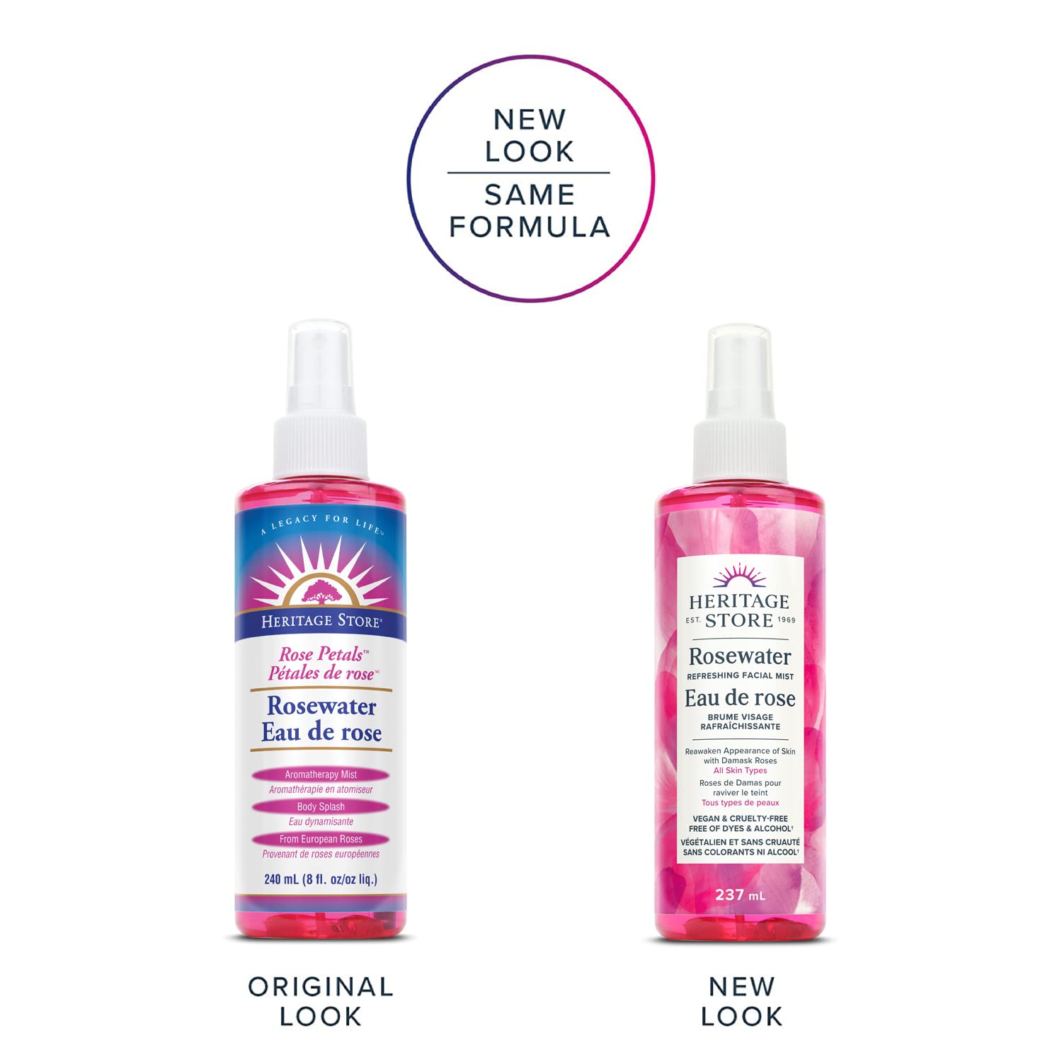HERITAGE STORE Eau de Rose | Brume Rafraîchissante pour le Visage | Brume d'Aromathérapie pour une Peau Éclatante | Végan & Non Testé sur les Animaux | Sans Alcool & Sans Parabènes | 237 ML, Transparente