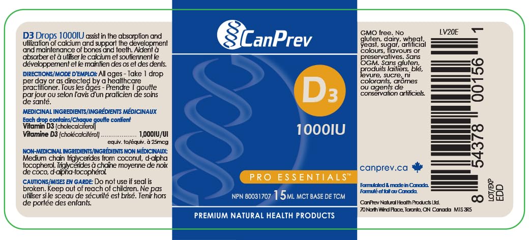 CanPrev Vitamin D3 1000 IU Liquid Drops, Plant Based D3, 300 Day Supply