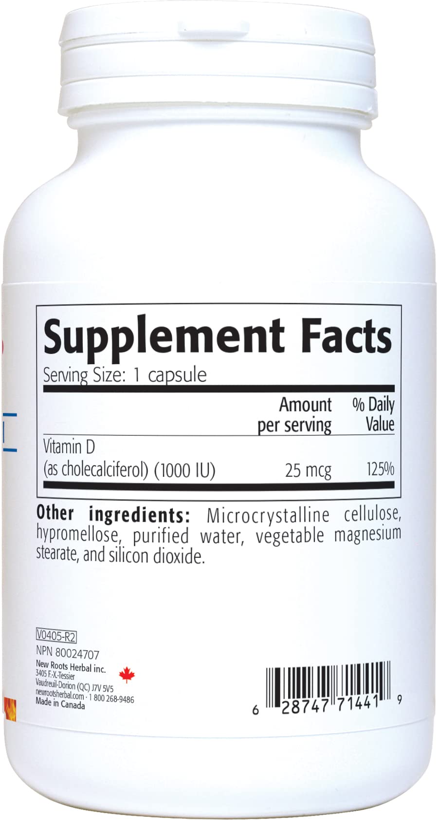 New Roots Herbal Vitamin D3 1000IU, 180 Veg Caps, 6-Month Supply, Helps in the Development & Maintenance of Bones & Teeth, Vitamin D3 for Calcium Absorption & Bone Support - Non-GMO & No Preservatives