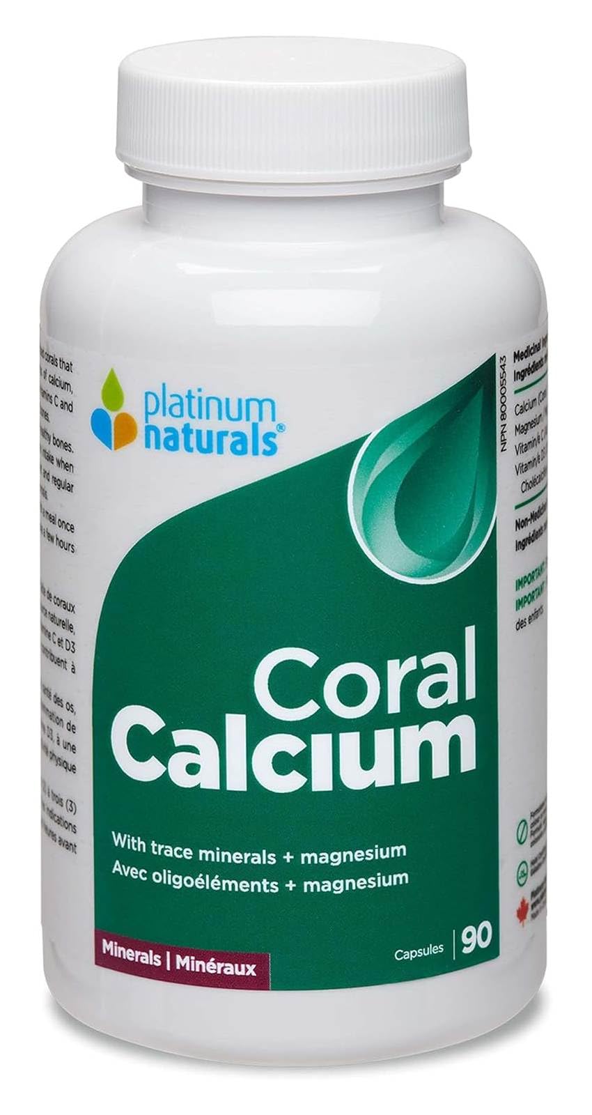 Platinum Naturals Coral Calcium 90 Capsules - Enhanced with Vitamin D3 for Absorption, Premium Calcium Magnesium Supplement With Trace Minerals, Supports Bone Health & Mineral Balance, Easy-to-Swallow Capsules