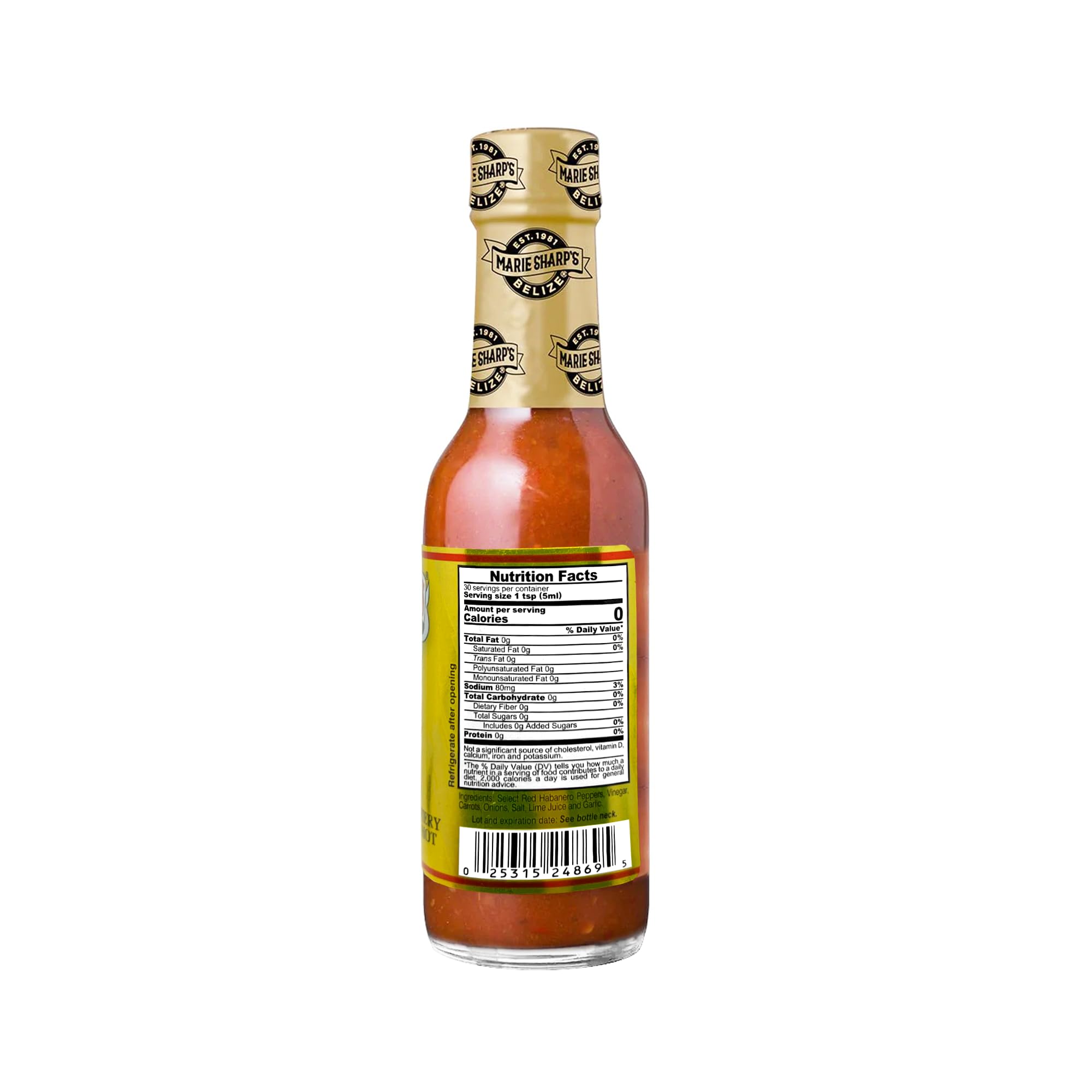 Marie Sharp’s Belizean Heat Habanero Pepper Sauce, 5 oz | Extra Hot Gourmet Hot Sauce from Belize | All-Natural, No Artificial Preservatives