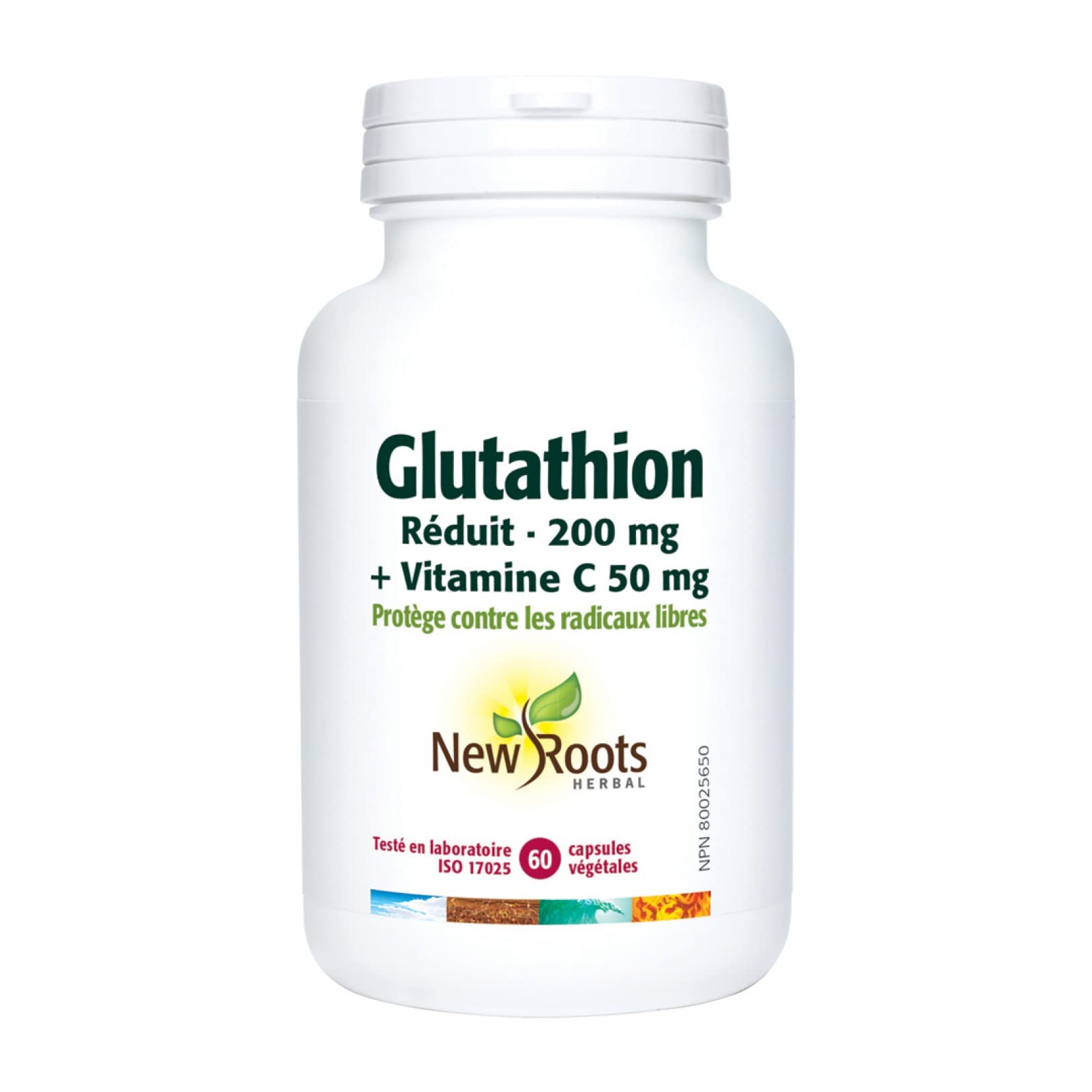 New Roots Herbal - Glutathione Reduced 200mg, 60 Capsules 60-Day Supply - L-Glutathione 200mg Vitamin-C 50mg Capsules - Helps in the Development and Maintenance of Bones, Cartilage, Teeth and Gums