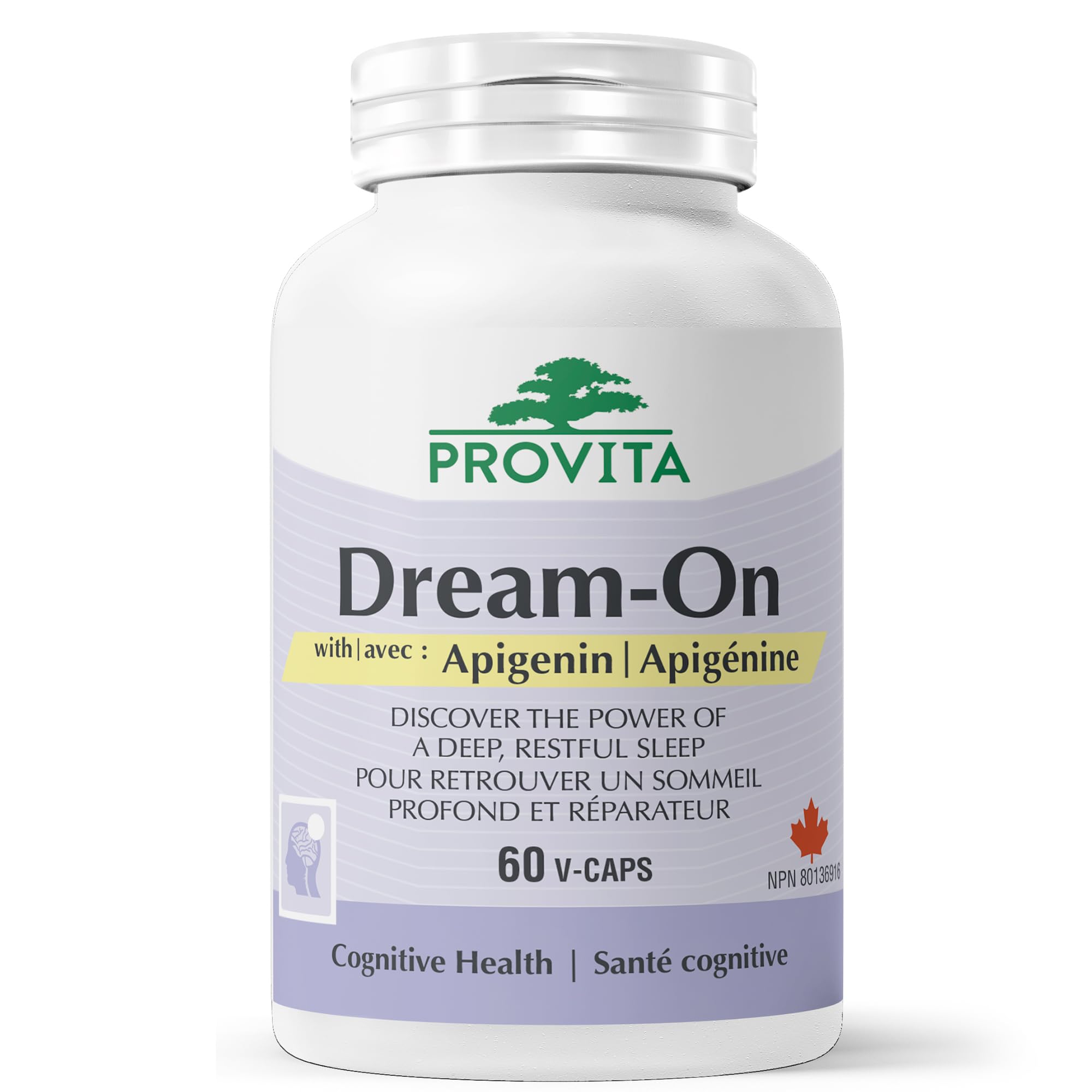 Provita Dream-On™ with Apigenin, California Poppy, Passionflower & L-Theanine | Natural Sleep Aid & Stress Relief | Melatonin-Free Sleep Support Supplement for Adults | NPN 80136916