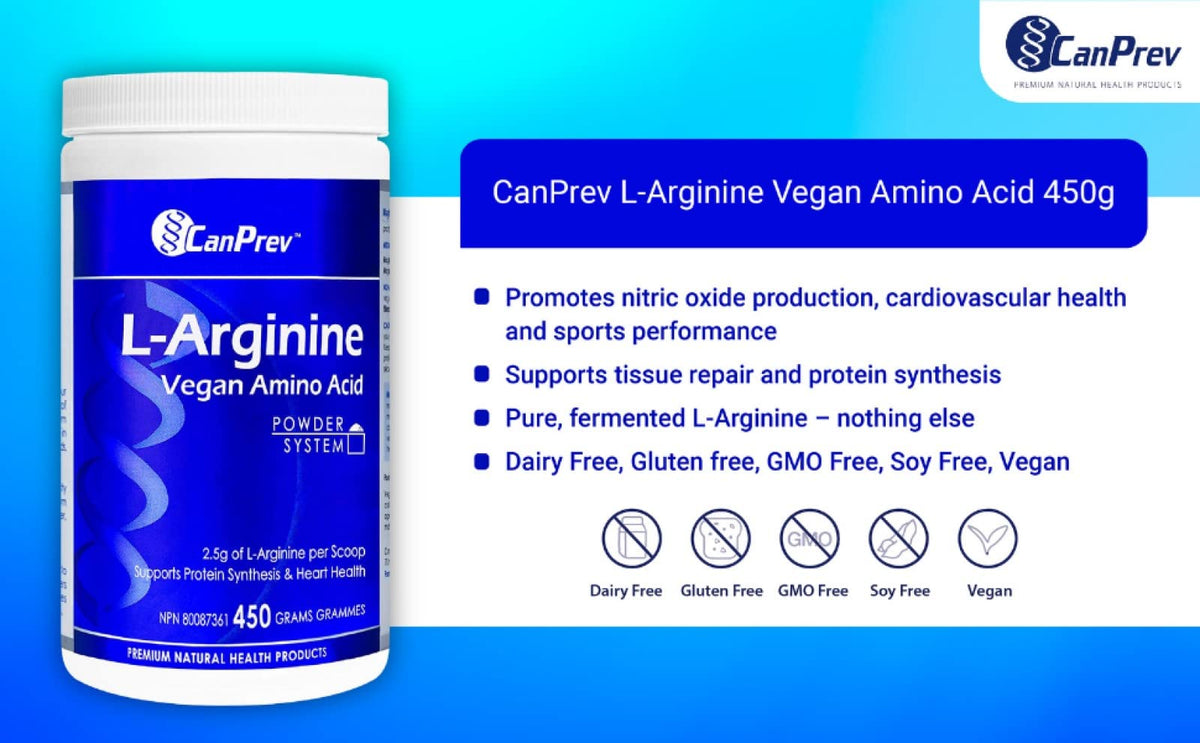 CanPrev L-Arginine Powder, Single Ingredient, Vegan, Made in Canada, 450 g