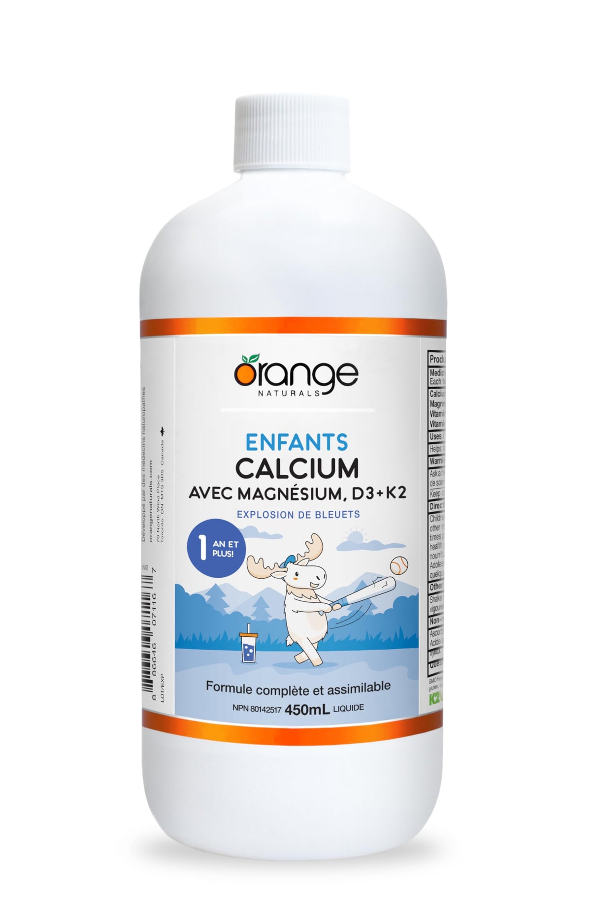 Orange Naturals Kids Calcium Magnesium D3 K2 Liquid, Blueberry Blast, 450ml
