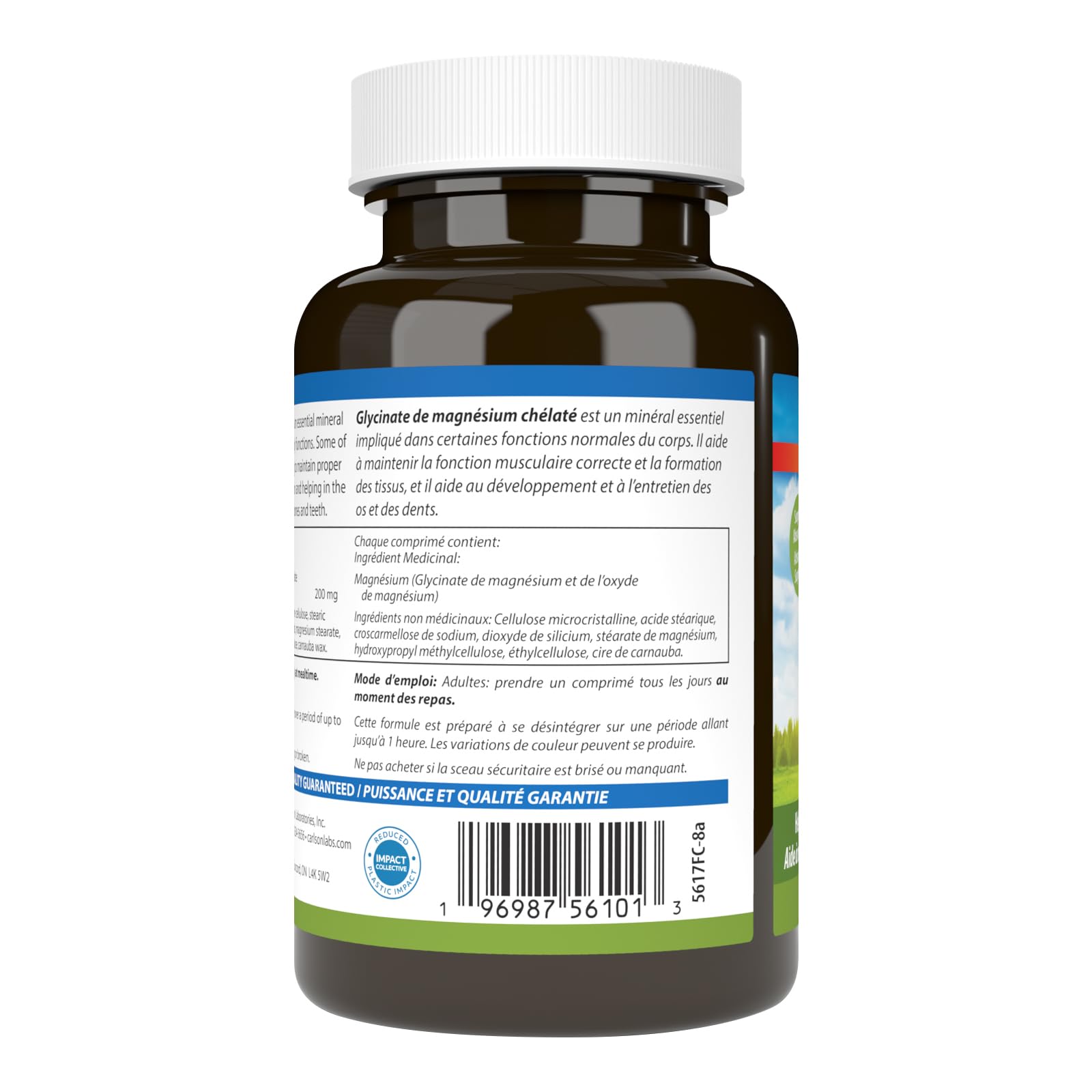 Carlson - Glycinate de magnésium chélaté, 200 mg, Absorption supérieure, Comprimés de magnésium, 120 comprimés