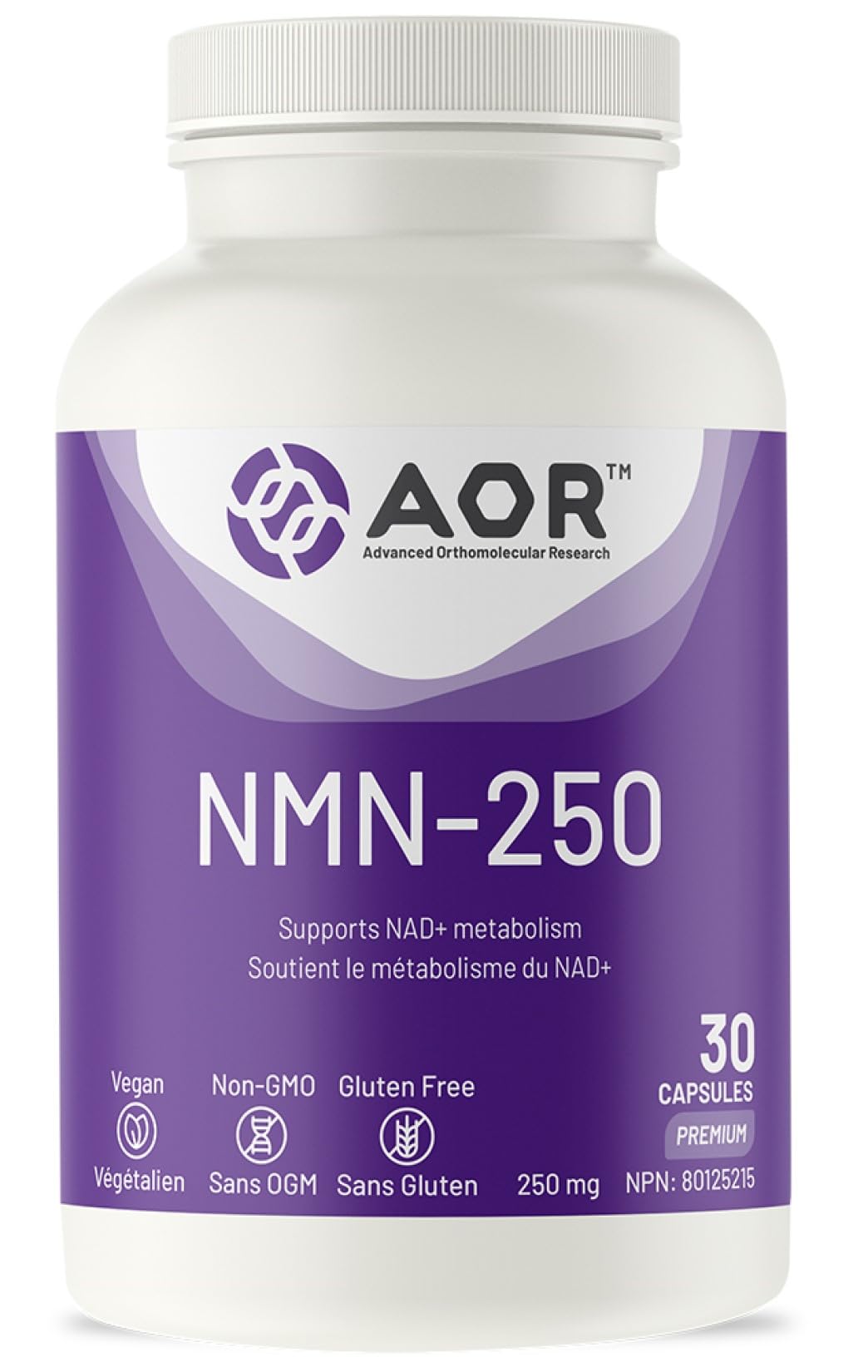 AOR NMN NAD, NMN Capsules, 250mg, Supports NAD+ Metabolism, 30 Day Supply