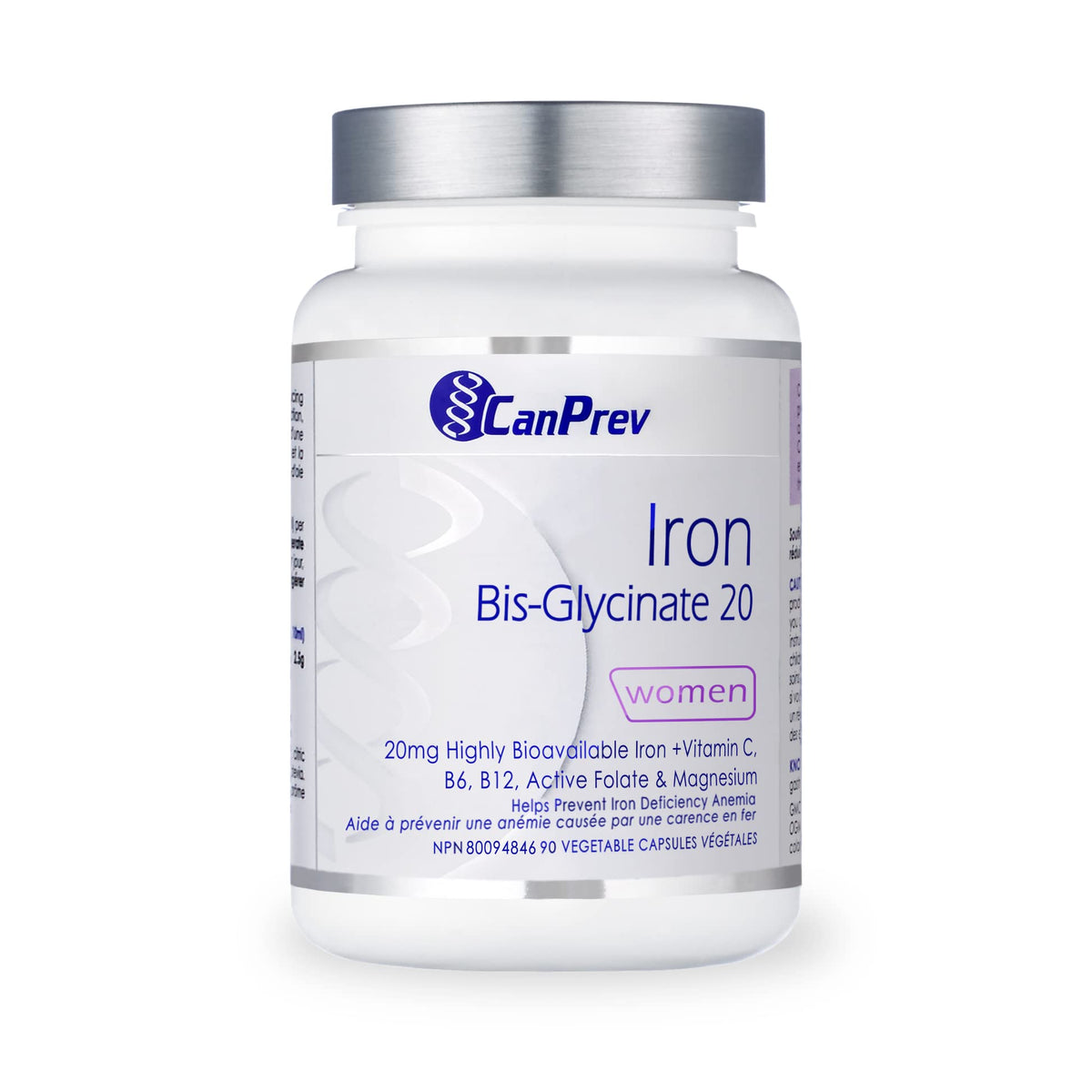 CanPrev Iron Bisglycinate Capsules, Magnesium, Vitamin C, 90 Capsules