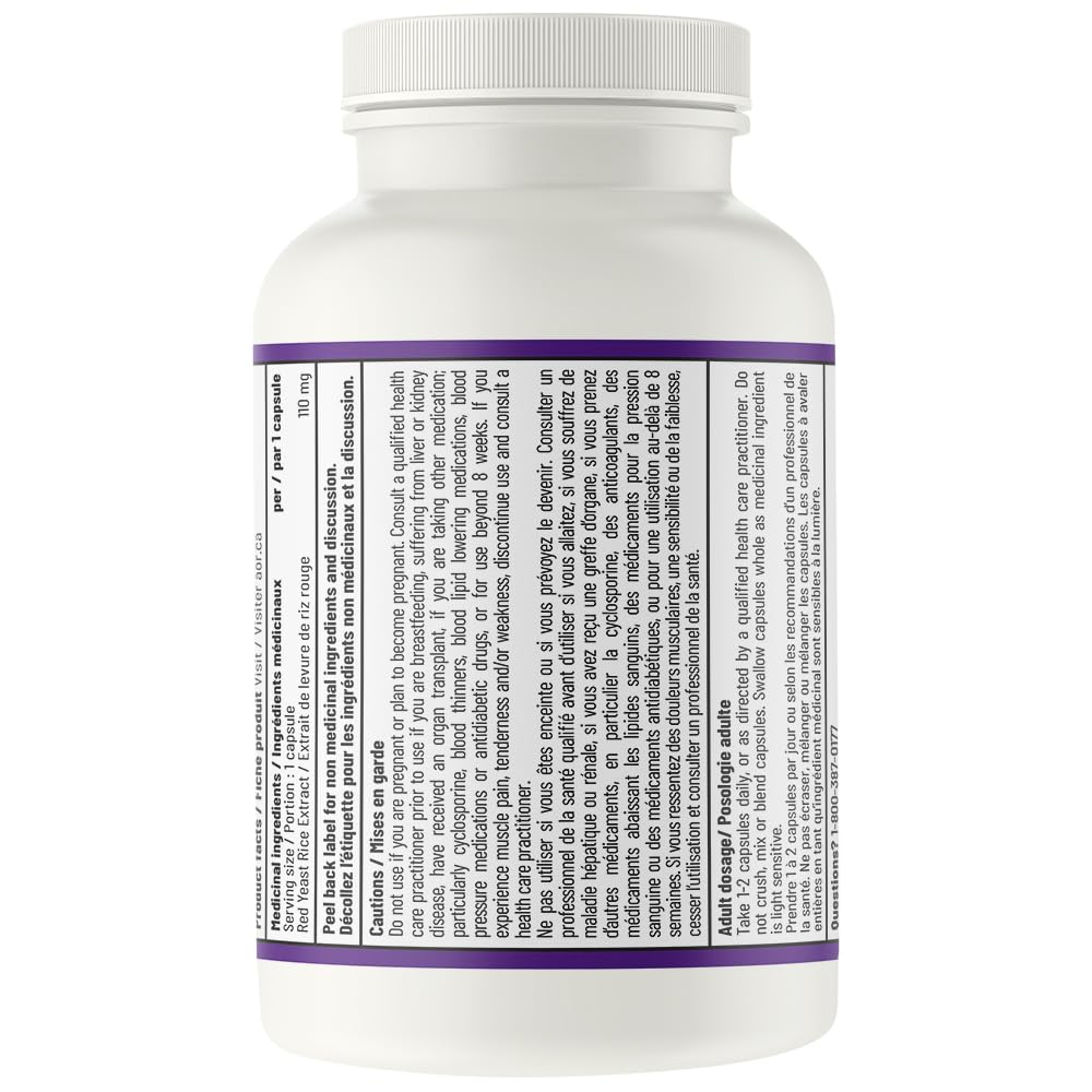 AOR Riz Rouge Fermenté 110mg, 60 gélules pour 60 jours - Extrait de levure fermentée avec antioxydants végétaux - Favorise l'équilibre du taux de cholestérol - Végan, Sans OGM et Sans Gluten