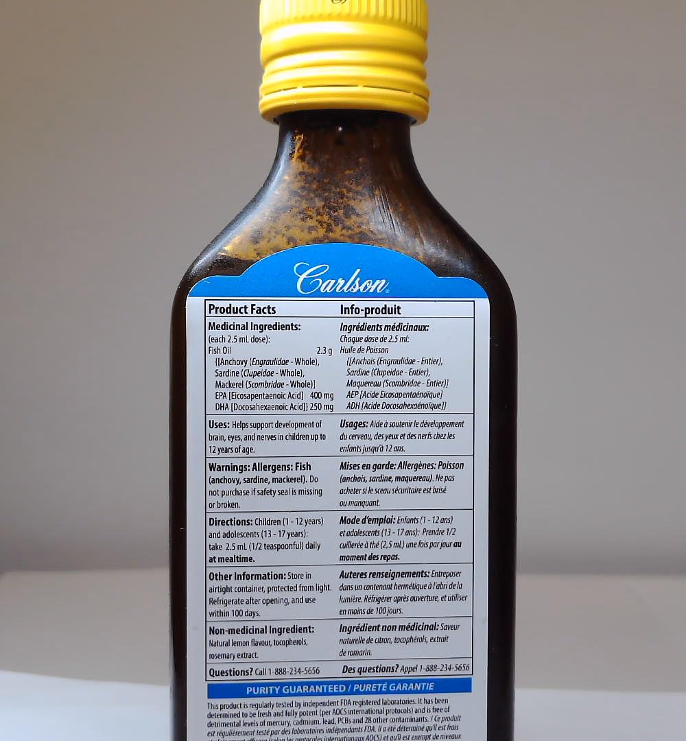 Carlson - Kid's The Very Finest Fish Oil, 800 mg Omega-3s, Liquid Fish Oil Supplement, Norwegian Fish Oil, Wild-Caught, Sustainably Sourced Fish Oil Liquid, Lemon, 200 mL (6.7 Fl Oz)