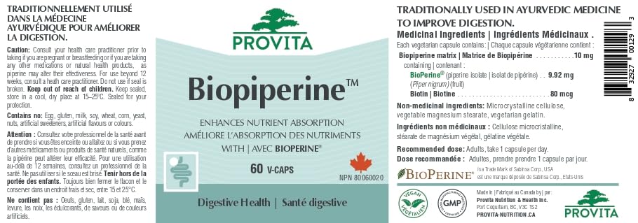 Biopiperine by Provita Nutrition (Canadian Made) 60 Capsules