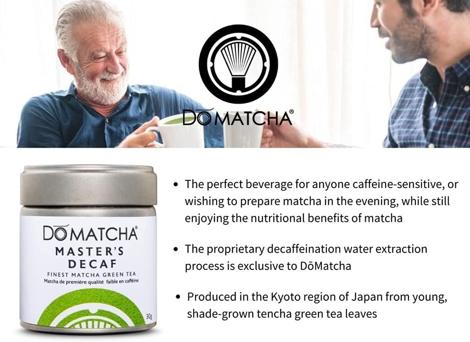 DoMatcha - Master's Decaf Matcha Powder, 30g Tin 25-Servings - Elite Japanese Ceremonial Grade for Authentic Matcha Tea Experience, Organic Matcha Powder, Ideal for Matcha Latte & Green Tea Supplement