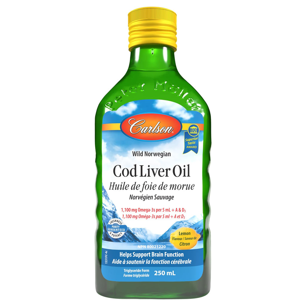 Carlson - Cod Liver Oil, 1100 mg Omega-3s + A & D3, Wild-Caught Norwegian Arctic Cod-Liver Oil, Sustainably Sourced Nordic Fish Oil Liquid