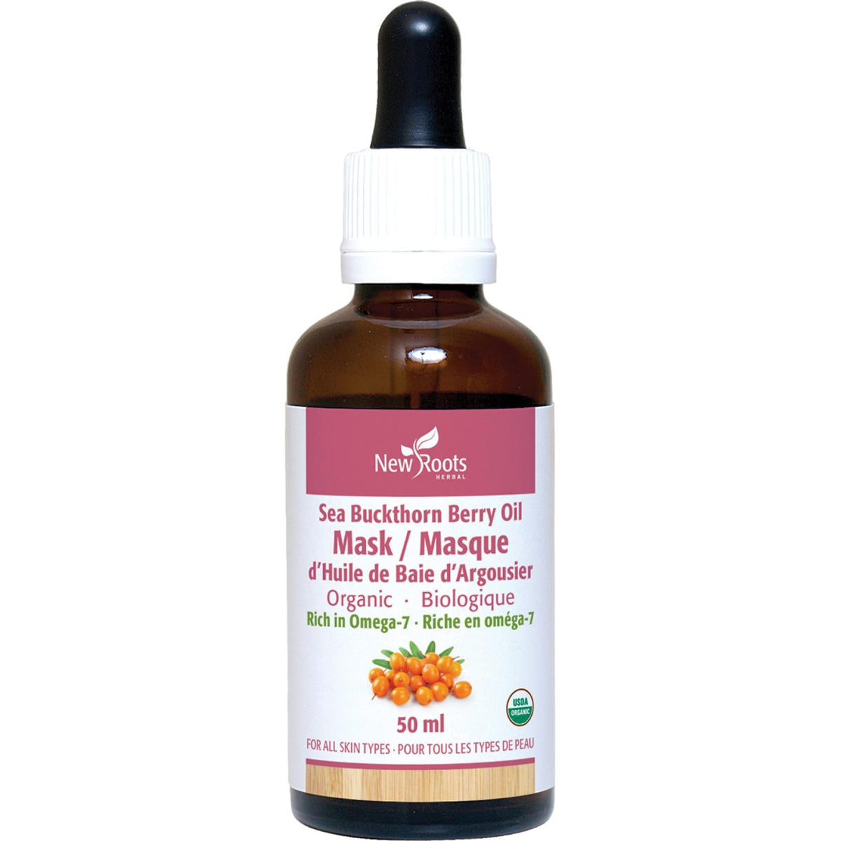 New Roots Herbal - Sea Buckthorn Berry Oil Mask 50 ml 100-Servings - Organic Rich in Omega-7 - Nourishes Skin to Combat Signs of Aging, Including Look of Fine Lines, & Leaves Skin Looking Revitalized
