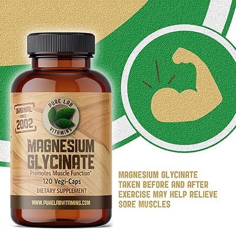 Pure Lab Vitamins | Magnesium Glycinate 165mg | Vegan, Gluten free, Sugar free, Soy free | Helps Maintain Muscle Function in Conditions like Pain, Constipation, Insomnia