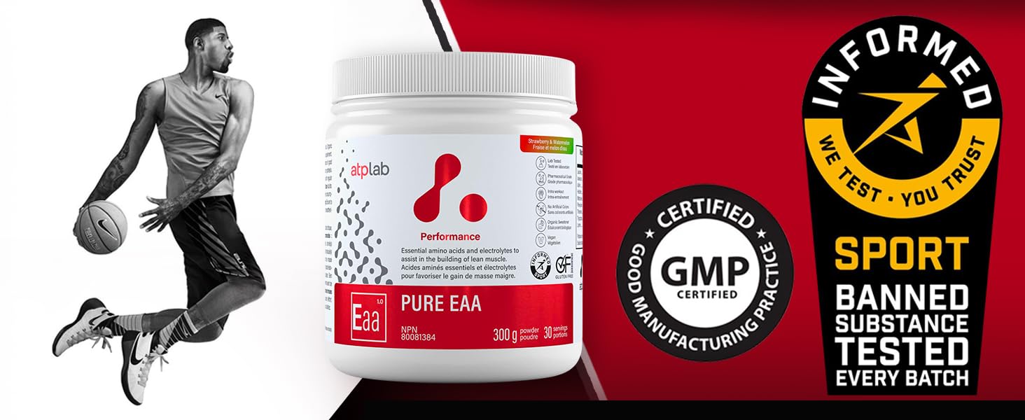 ATP LAB - Pure EAA en Poudre 300g (Saveur Framboise) - Supplément EAA - Poudre d'Acides Aminés Essentiels - Développement Musculaire - Récupération Musculaire