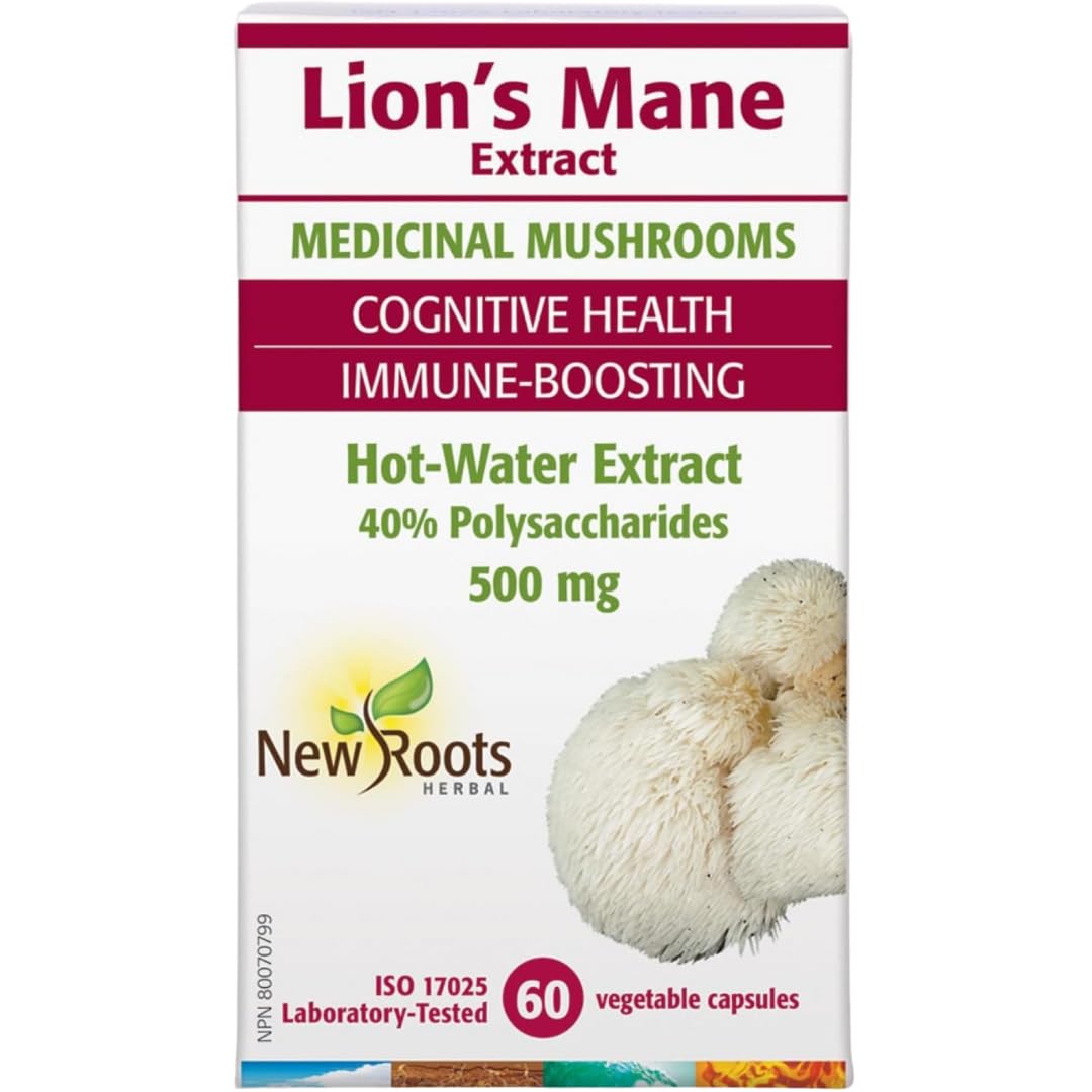 New Roots Herbal - Crinière de lion (Hericium Erinaceus) 60 capsules, approvisionnement de 60 jours - Santé cognitive 40% Polysaccharides - Champignon crinière de lion - Complément de soutien immunitaire aux champignons - Soutien cognitif