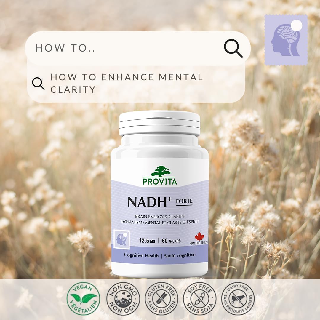 Provita NADH+ FORTE avec CoQ10 & Chlorophylle | Soutient la santé cognitive | Augmente le métabolisme énergétique cellulaire (ATP), le nicotinamide adénine dinucléotide (NAD) + l'hydrogène (H) | Formule à absorption et biodisponibilité améliorées