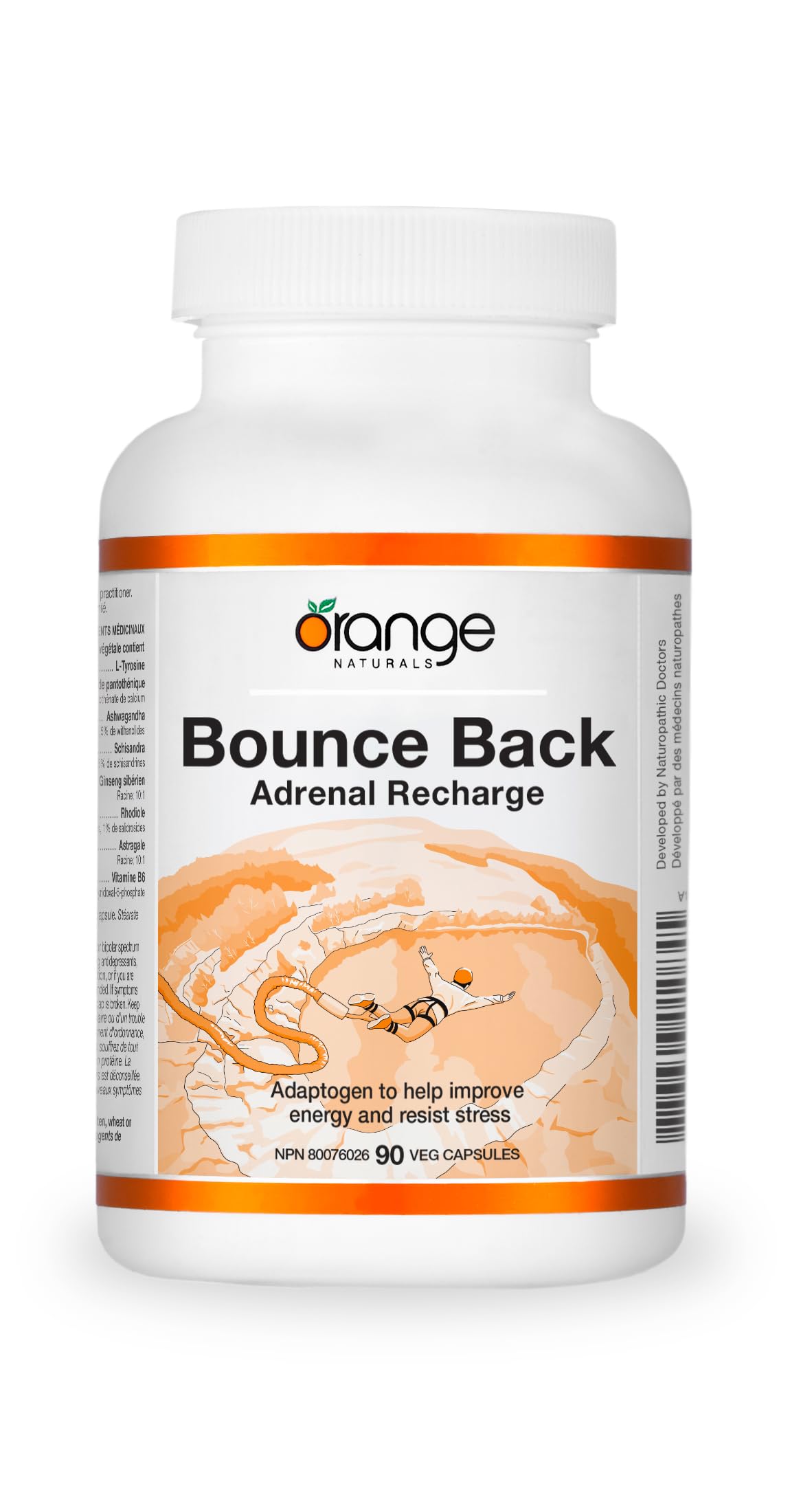 Orange Naturals - Bounce Back Adrenal Recharge, 90 Capsules 30-Day Supply - Adaptogens to Helps Improve Energy, Physical & Mental Performance, Promote Relaxation and Glandular Repair - Vegan & Non-GMO