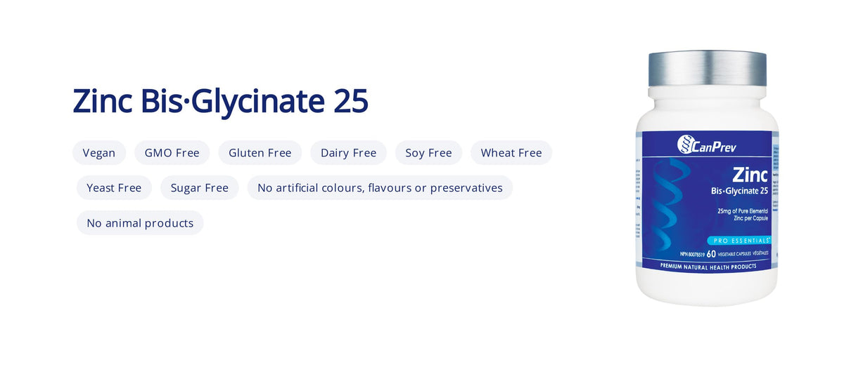 CanPrev Zinc Bisglycinate Chelate 25mg Capsules, 60 Capsules, 60 Day Supply