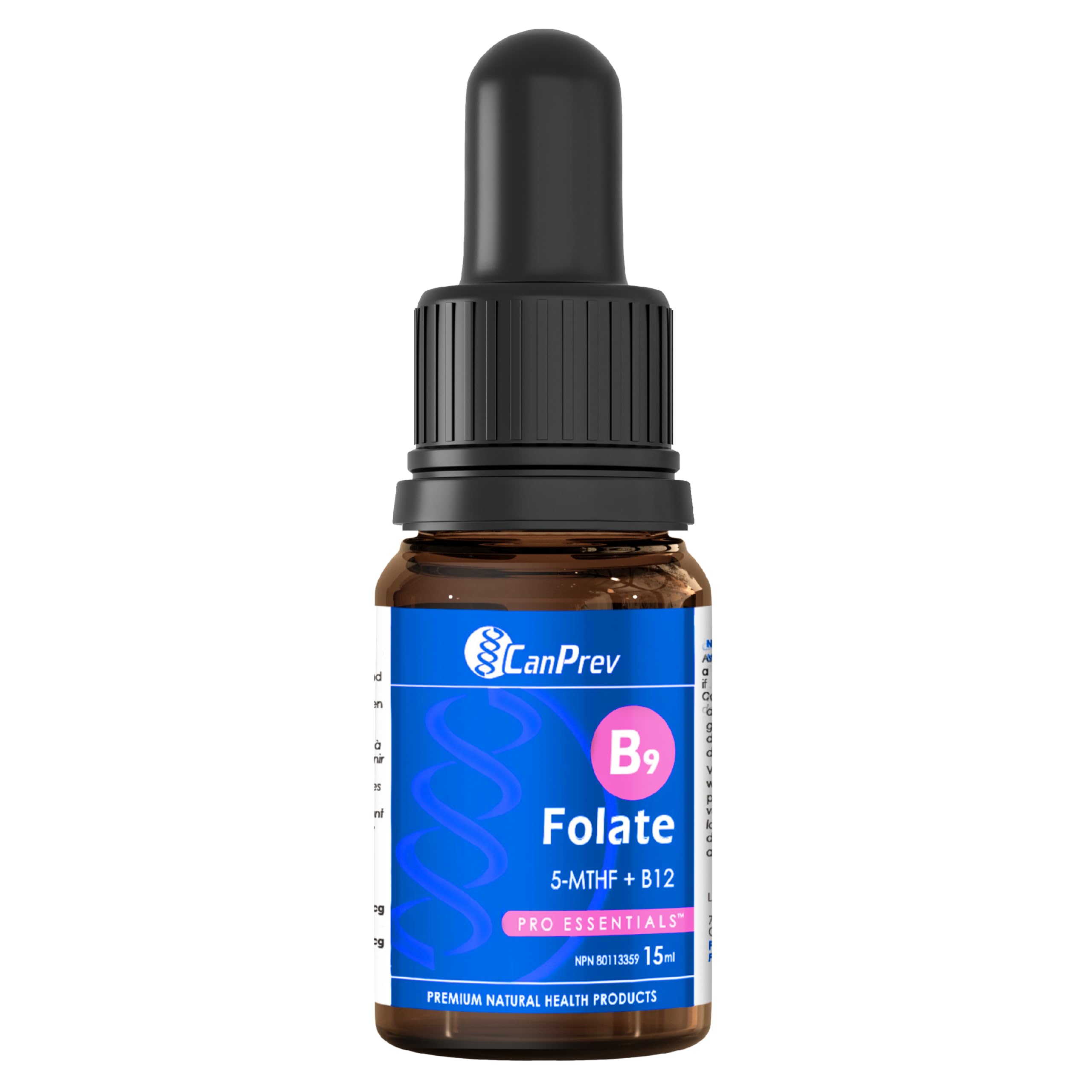 CANPREV - B9 Folate 200mcg with Vitamin B12 20mcg, 15ml Drops 450-Servings - Natural Blueberry Flavour - Supports Energy and Vitality - Enhanced Nutrient Absorption - Vegan, Non-GMO and Gluten-Free