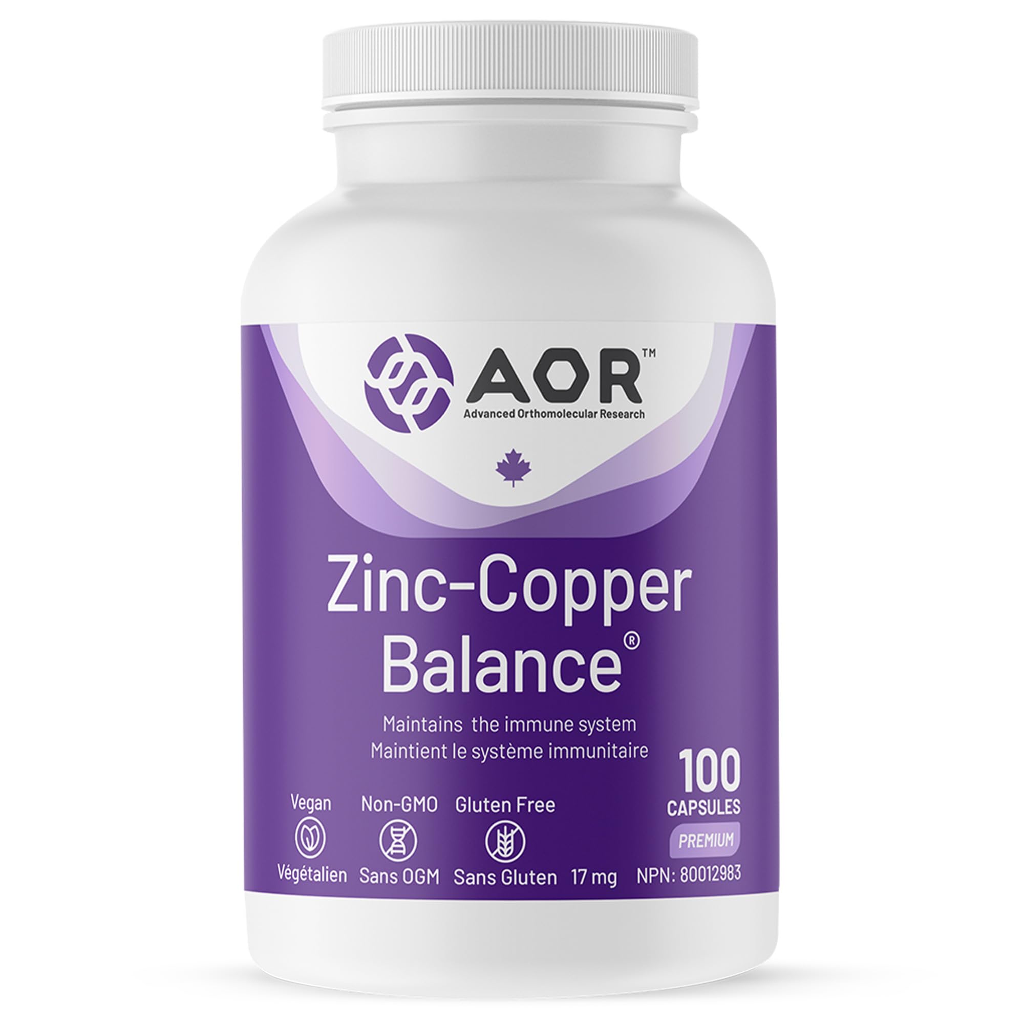 AOR - Zinc-Copper Balance 100 Capsules 100-Day Supply - A Balanced Ratio of Two Key Minerals for General Wellness - Zinc Citrate and Copper Supplements - Ideal for Men