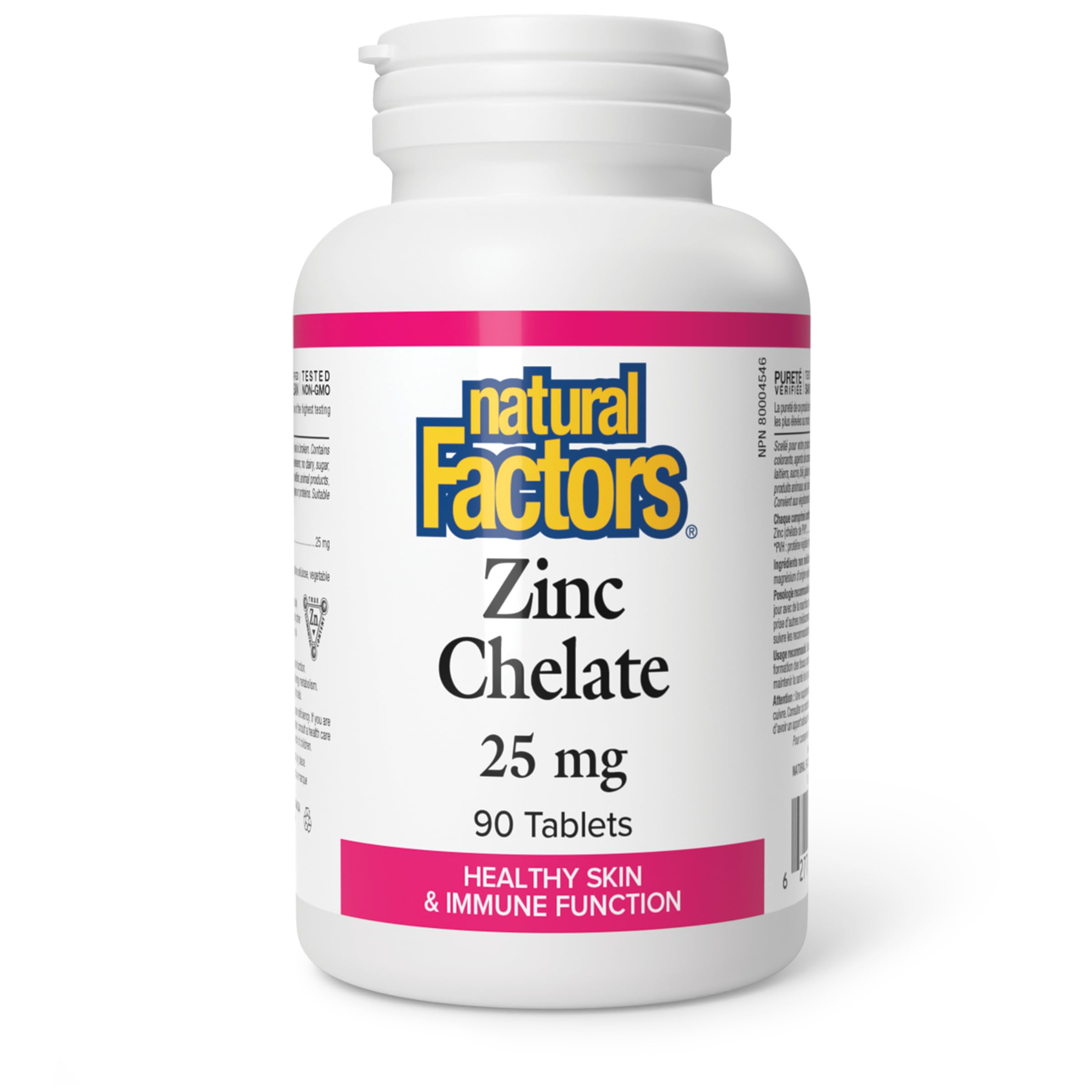 Natural Factors Zinc Chelate 25 mg, 90 Tablets, Healthy Skin & Immune Support, Zinc Supplements, Proudly Canadian