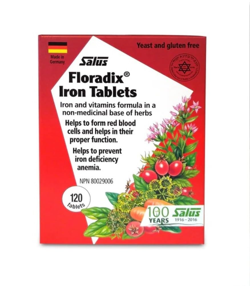 Comprimés Salus Floradix Fer et Vitamines | Supplément de fer à base de plantes pour femmes, hommes et enfants | Végétarien, sans gluten, sans levure et sans OGM (120 comprimés)