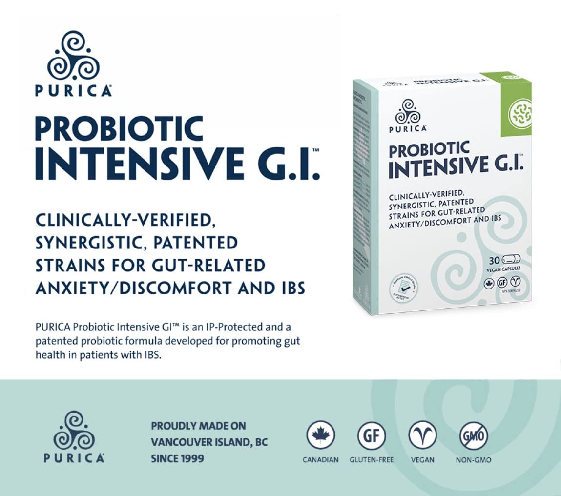 PURICA Probiotic Intensive GI 30 Vegan Capsules, 30-Day Supply, Support Digestive Balance, Comfort and Regularity, Probiotic Strains for Optimal Gut Flora, Help Reduce Occasional Bloating, Gluten-Free
