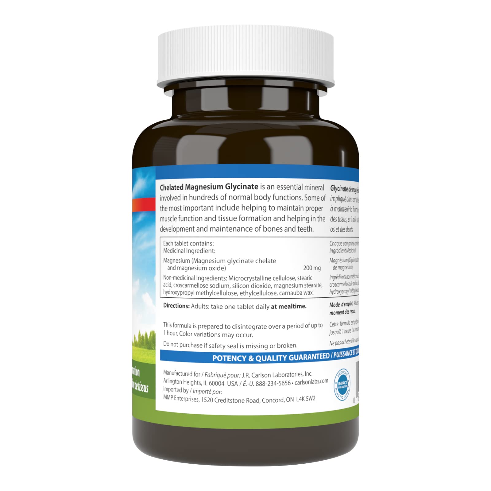 Carlson - Glycinate de magnésium chélaté, 200 mg, Absorption supérieure, Comprimés de magnésium, 120 comprimés