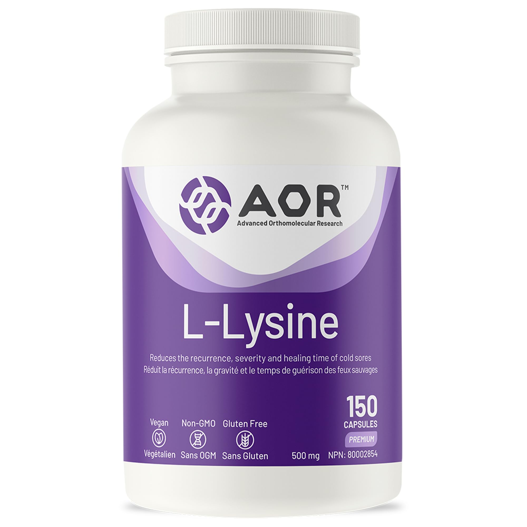 AOR L-Lysine 500mg 150 Vegan Capsules with Essential Amino Acid Support for Wellness, Gluten-Free & Non-GMO Supplement for Everyday Care, Promotes Healthy Hair, Nails & Overall Vitality