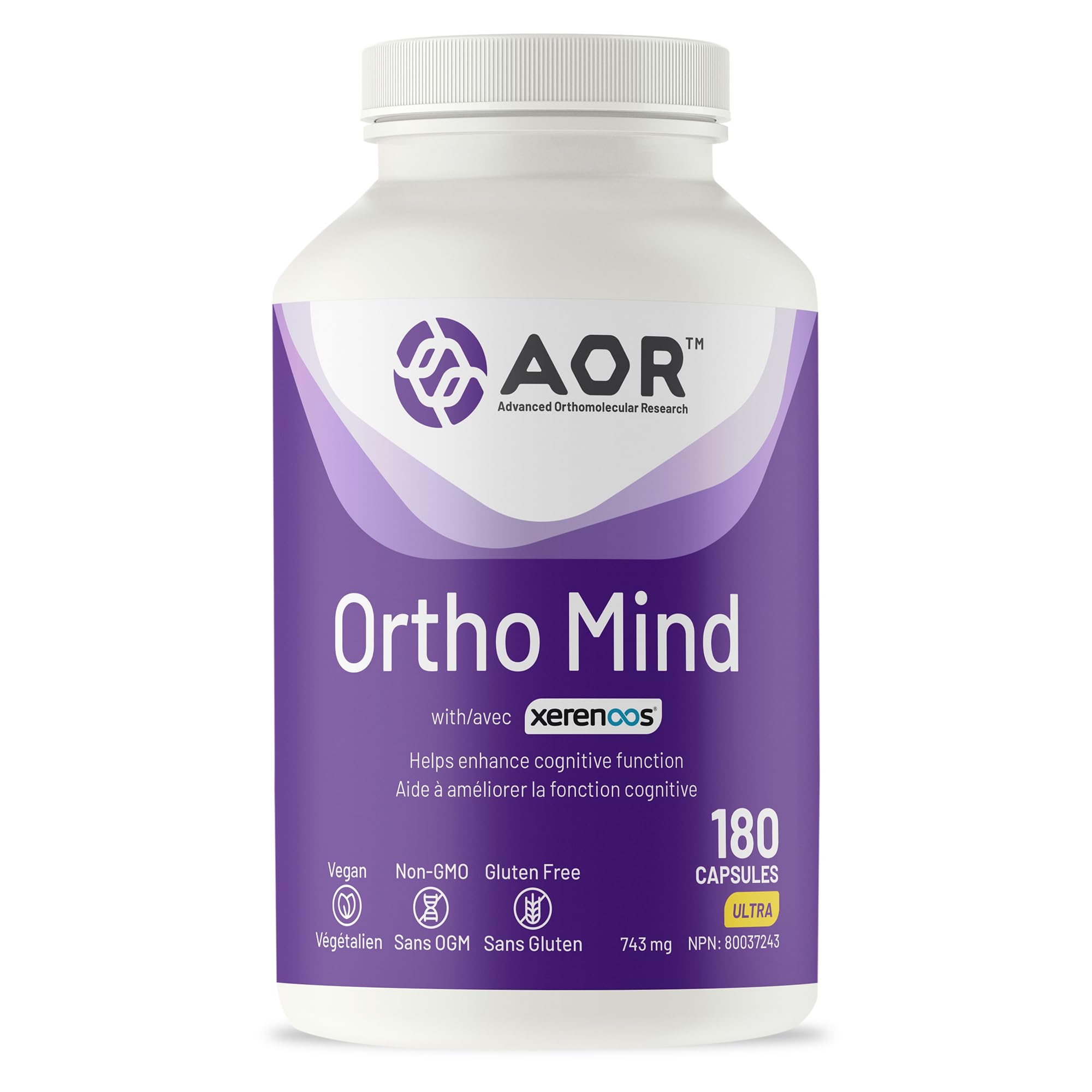 AOR Ortho Mind Soutien cognitif, 180 capsules, approvisionnement de 30 jours – Soutient la concentration et la clarté mentale – Végétalien, sans OGM et sans gluten – Ginseng, acétyl L-carnitine, acide alpha-lipoïque, vitamine pour le soutien cérébral