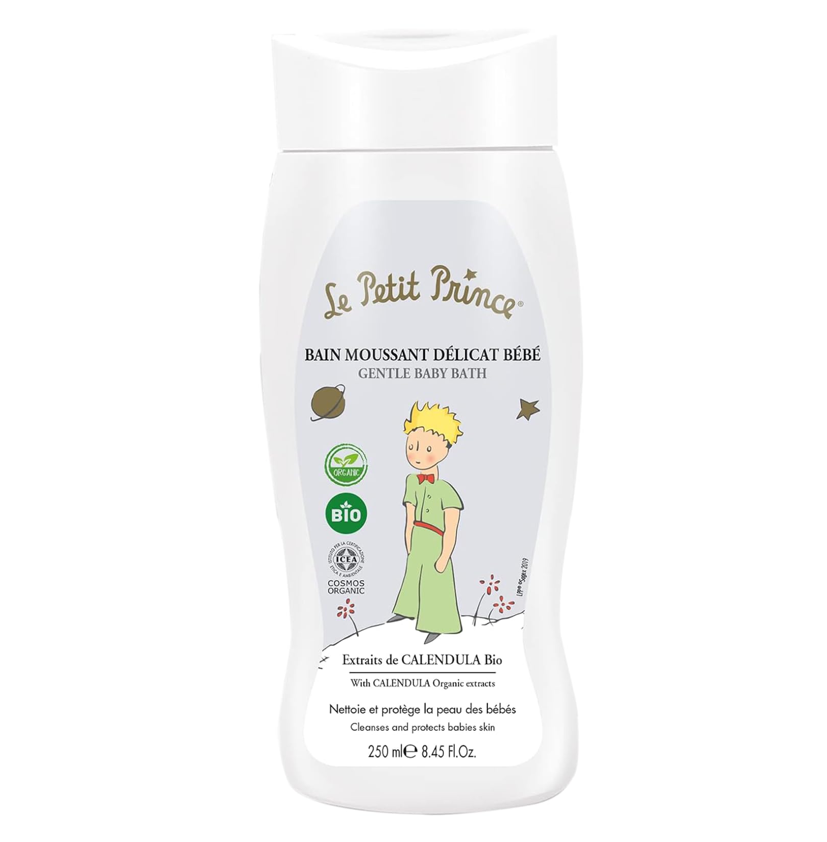 Le Petit Prince Baby Bath, 250ml, Organic Calendula & Aloe Vera Extracts, COSMOS Organic Certified, Gentle Tear-Free Formula, Ideal for Sensitive Skin, Suitable for Newborns and Up, Made in France