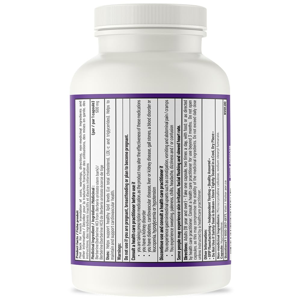 AOR - Berbérine 500mg - Complément de berbérine pour des taux lipidiques et un cholestérol sains, santé cardiovasculaire - Supplément pour abaisser le cholestérol LDL
