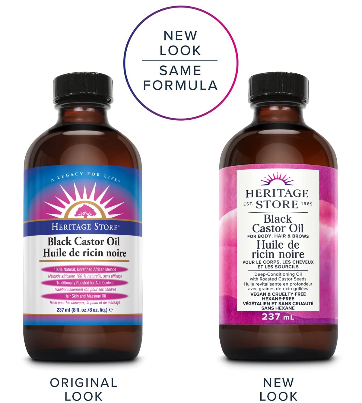 Heritage Store - Huile de ricin noire | Soin revitalisant intense pour le corps, les cheveux et les sourcils avec des graines de ricin torréfiées | Végétalien et sans cruauté | Sans hexane | 237ml